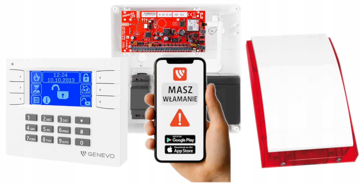 Zestaw Alarmowy Genevo PRiMA64LTE Panel LCD Gsm System Lte Aplikacja Syrena
