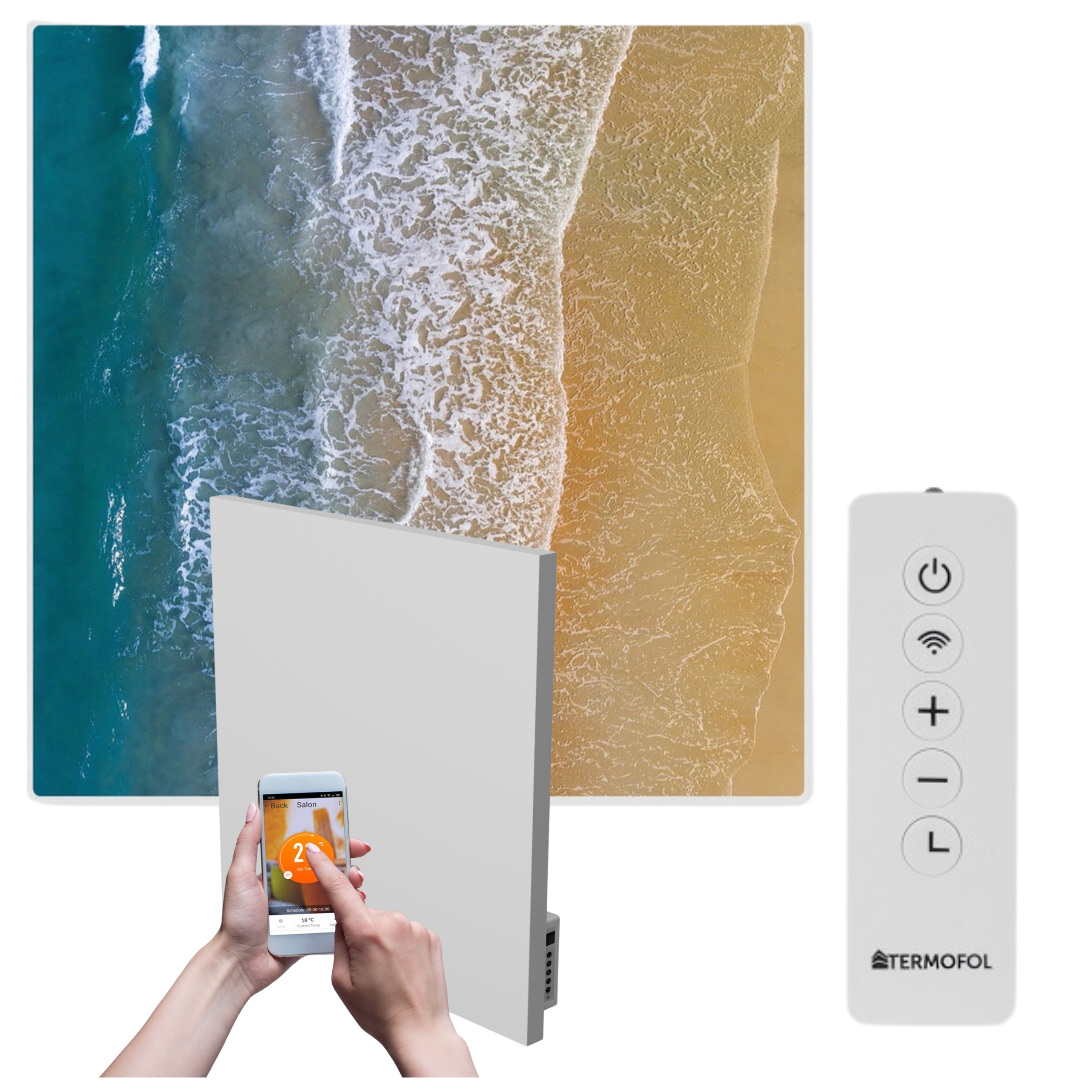 Infračervený ohrievač obraz more pláž 350 W 60x60 cm WiFi