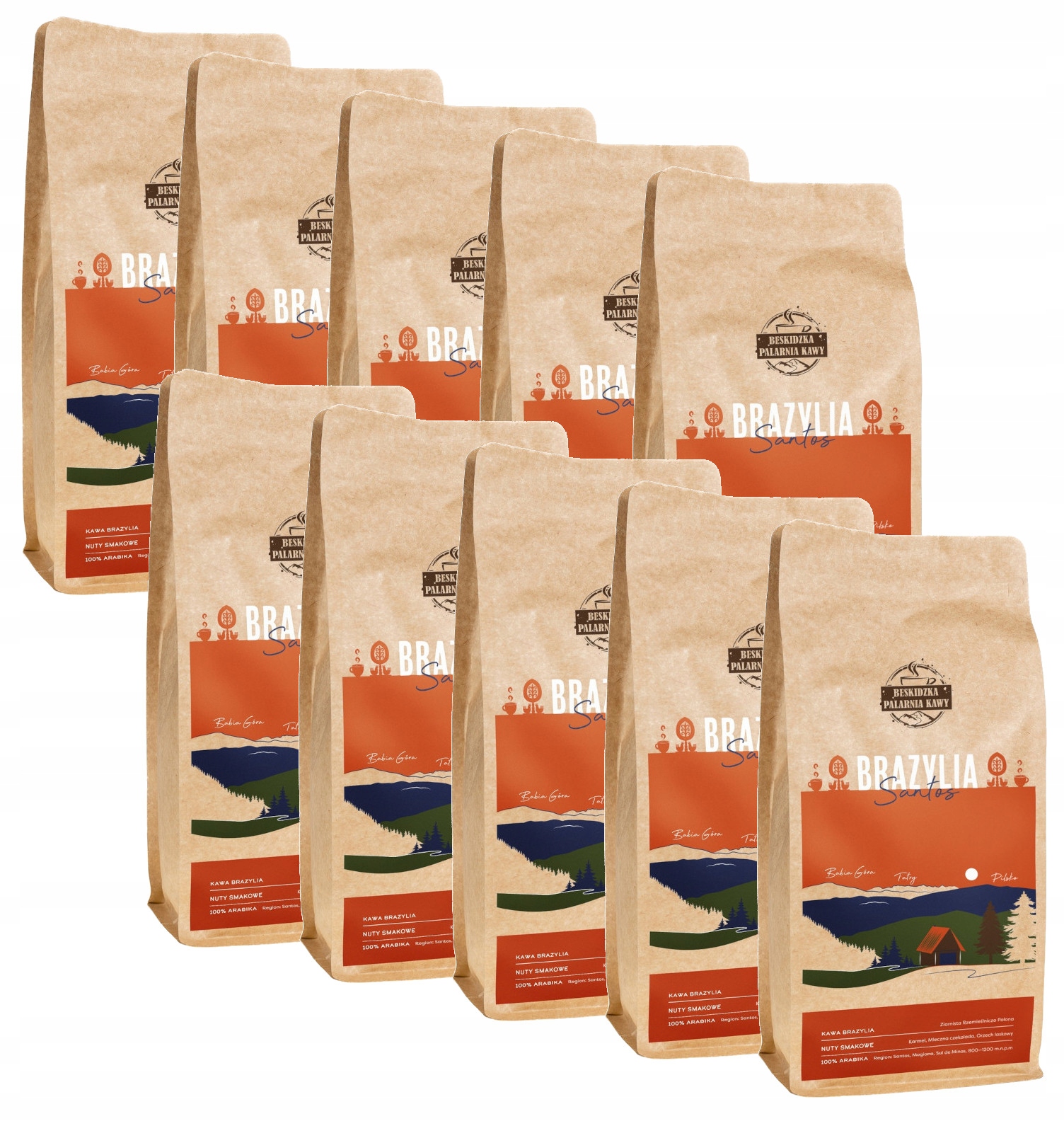 Čerstvě Pražená Káva Zrnková Brazílie Santos 10x 1KG 100% Arabica