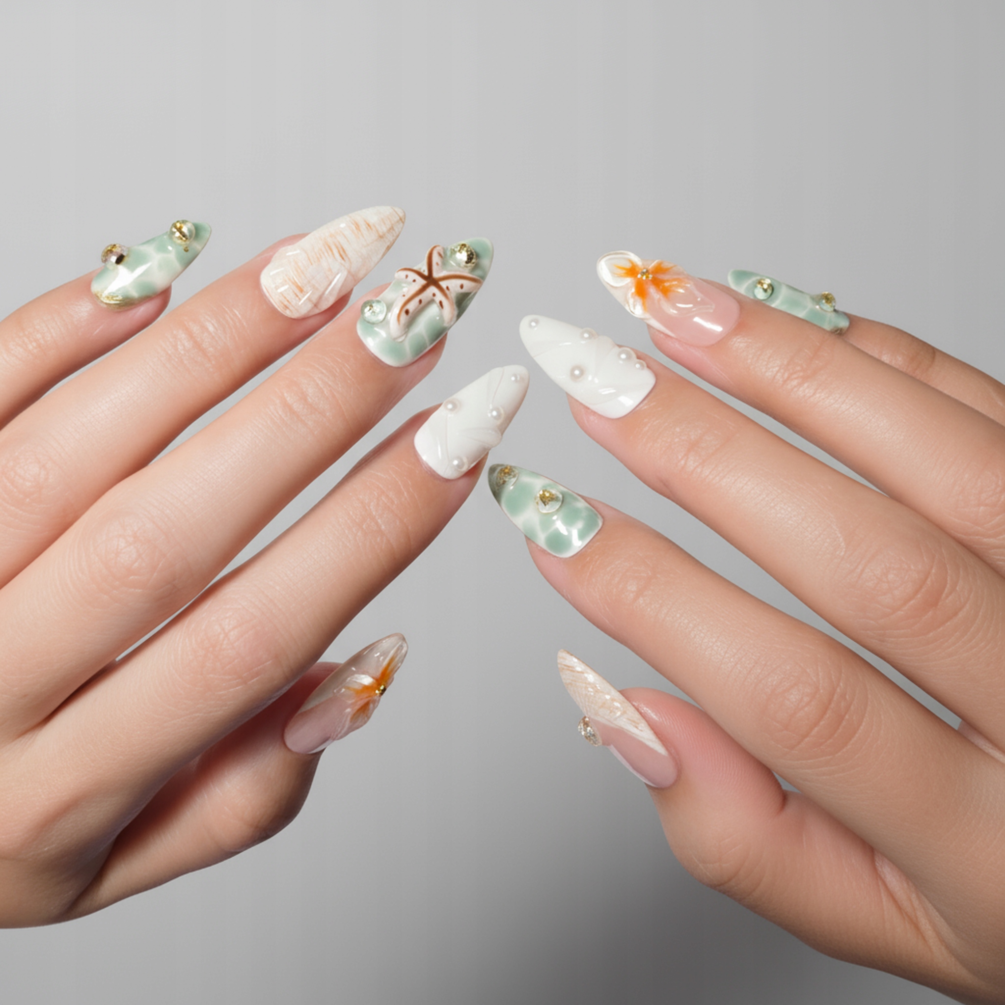 10 szt ręcznie robionych paznokci S migdałowe oceaniczne słodkie