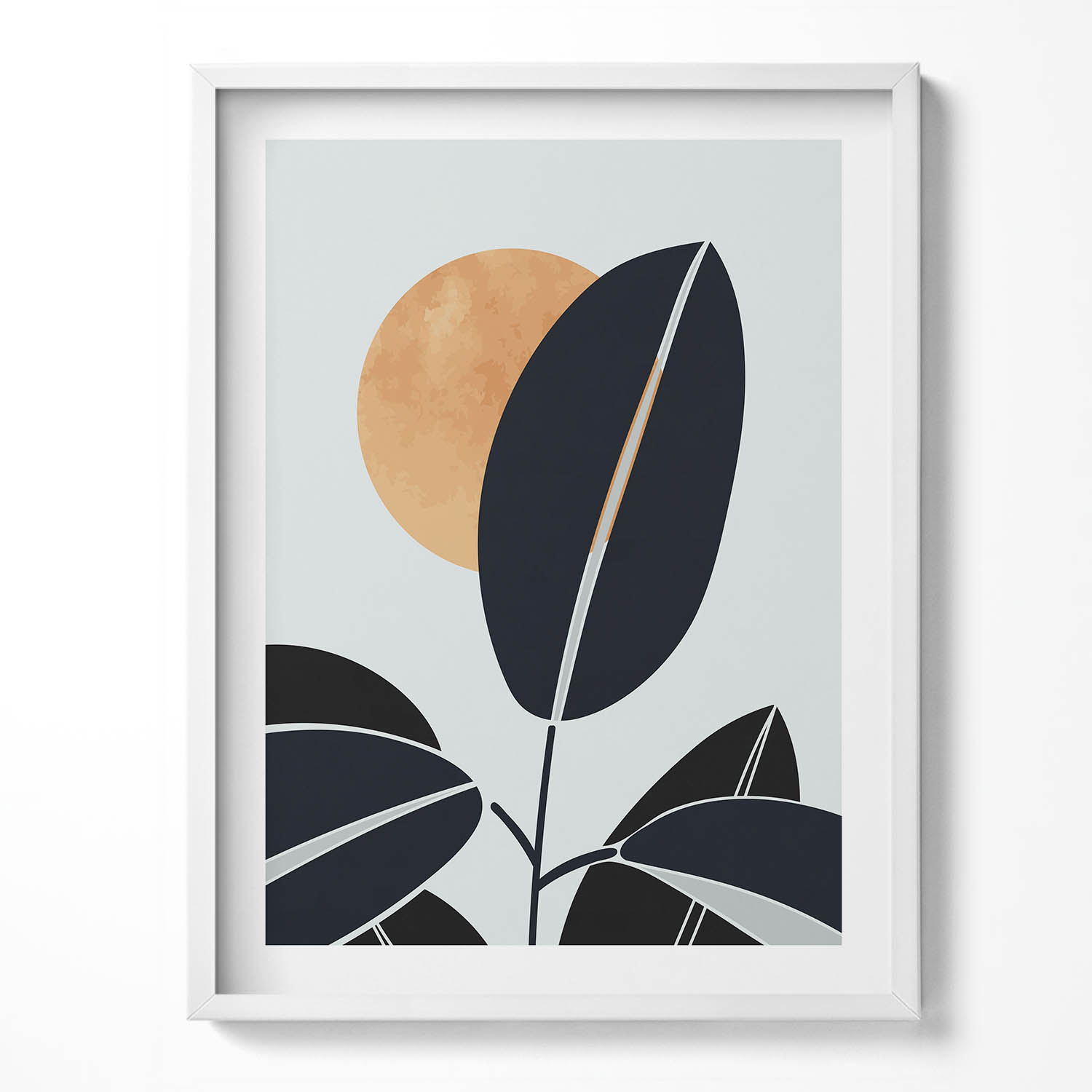 Obraz bílý rámeček Minimalistické rostliny a slunce v boho stylu 60x80 cm