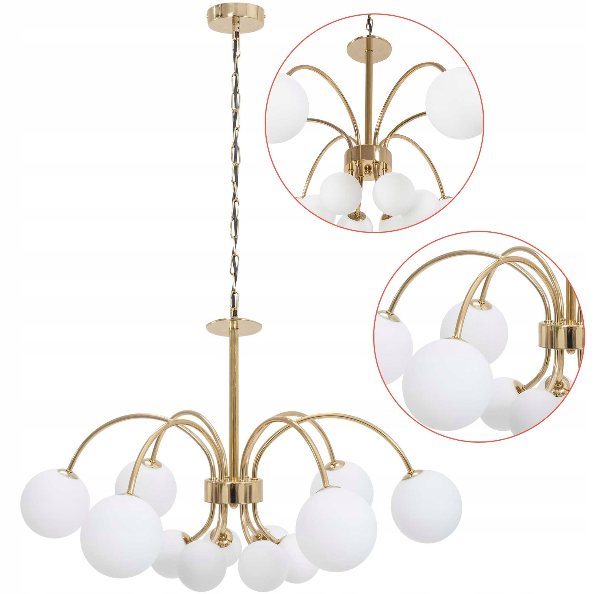 Závesná stropná lampa Zlatá 12 ramien G9 Luster Glamour Zlatá Biela
