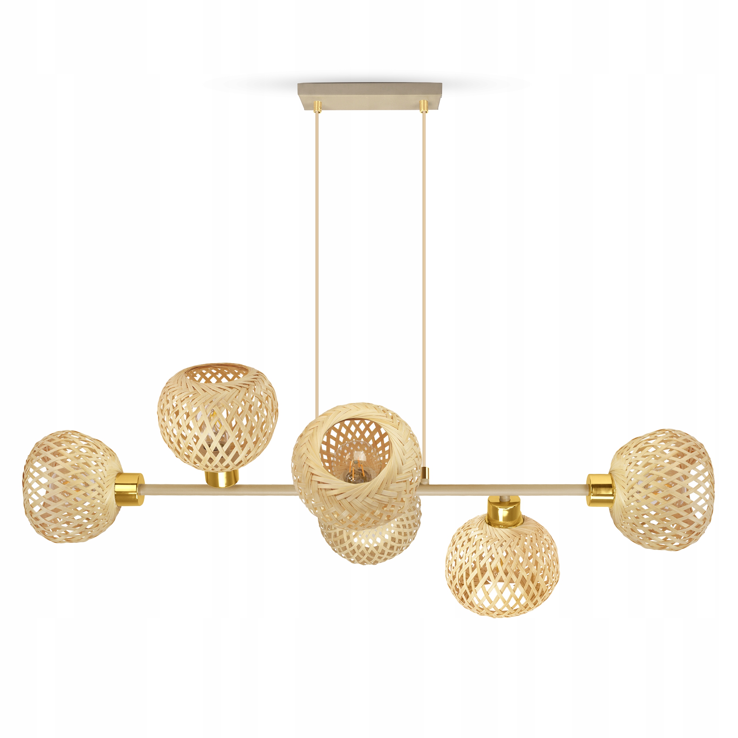 Závěsné stropní svítidlo bambusová boho japandi béžová nad stůl obývacího pokoje 6 E27