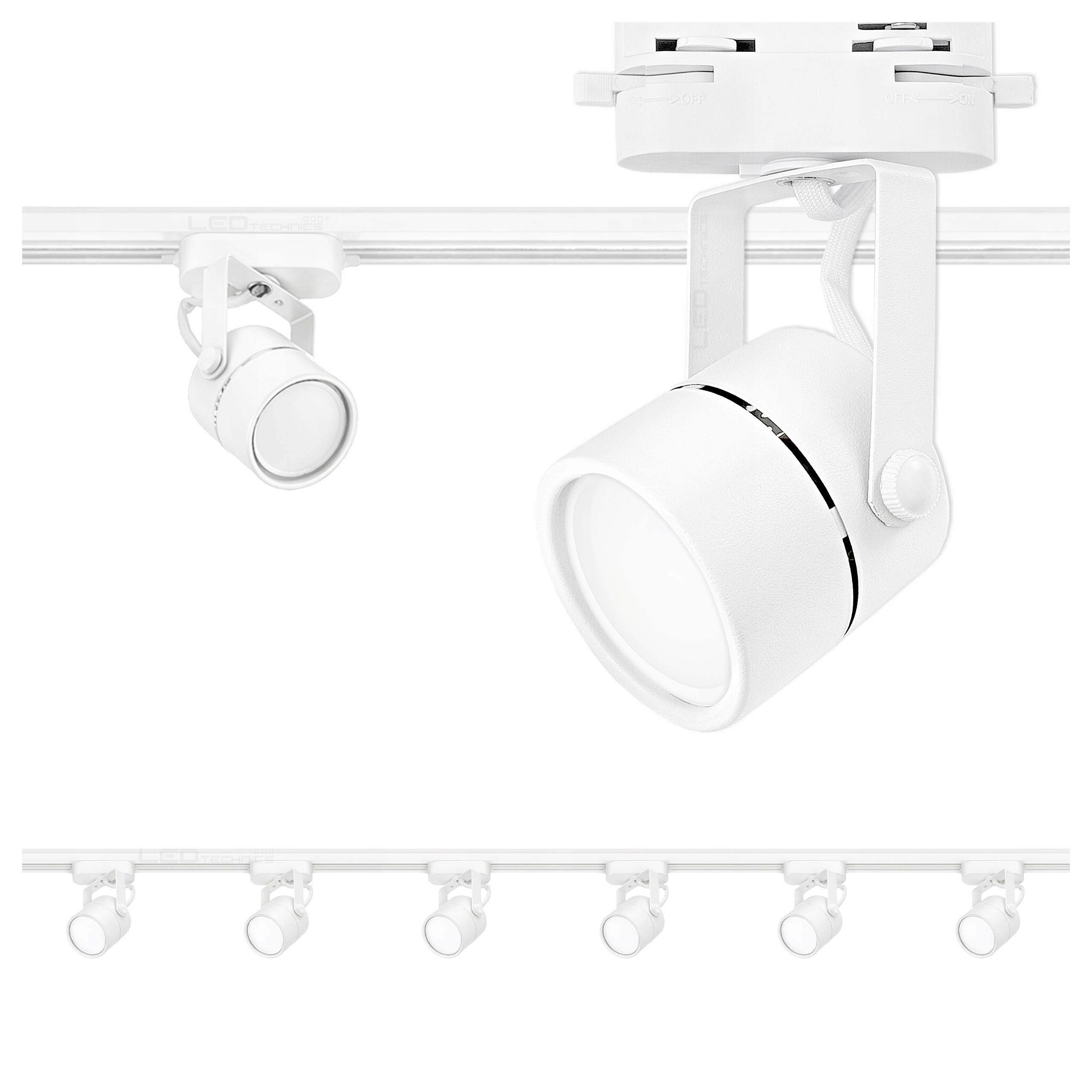 Zestaw 6x Spot Reflektor Ruchomy Biały Na GU10 Szynoprzewód Szyna 2m 200cm