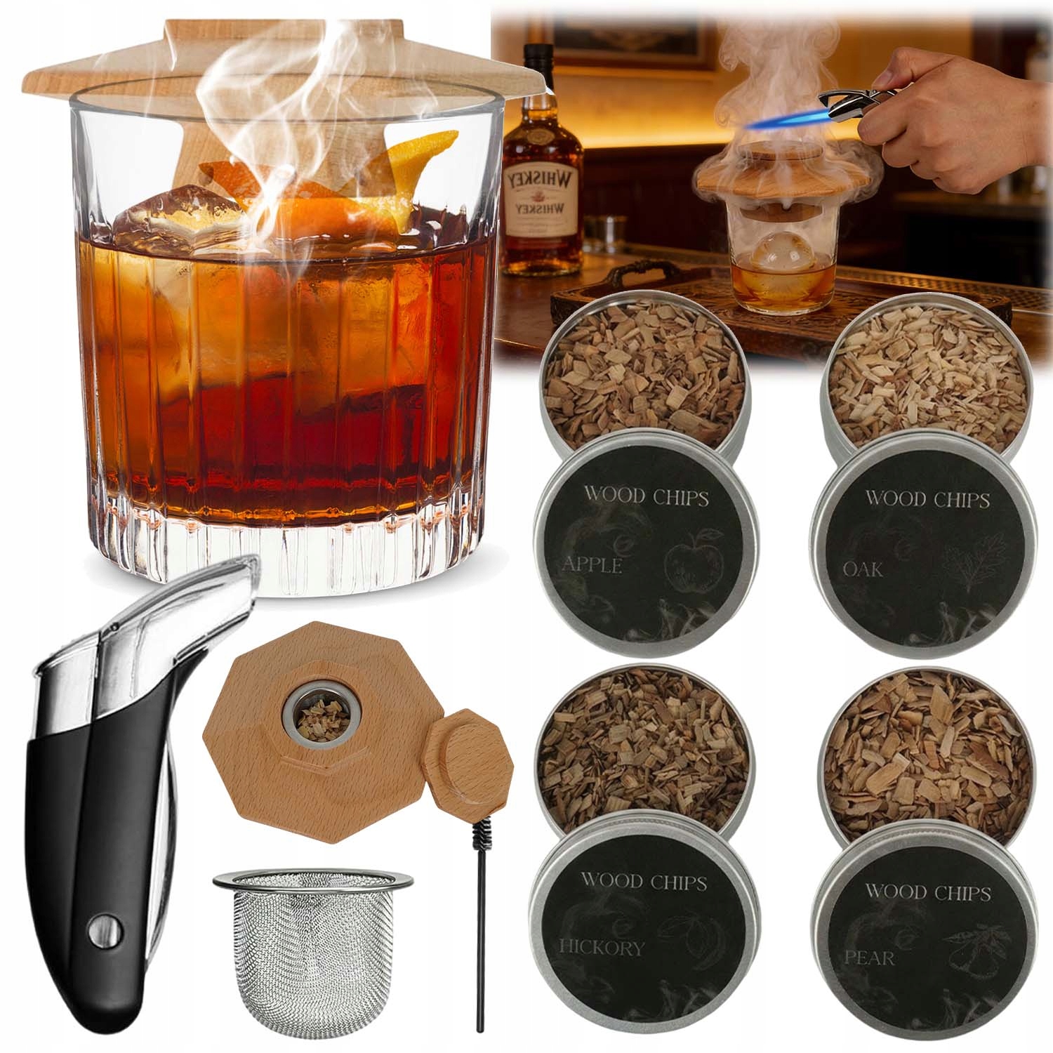 Sada Na Kouření Whiskey Smoker, Zapalovač 4 Příchutí Dárek Pro Muže