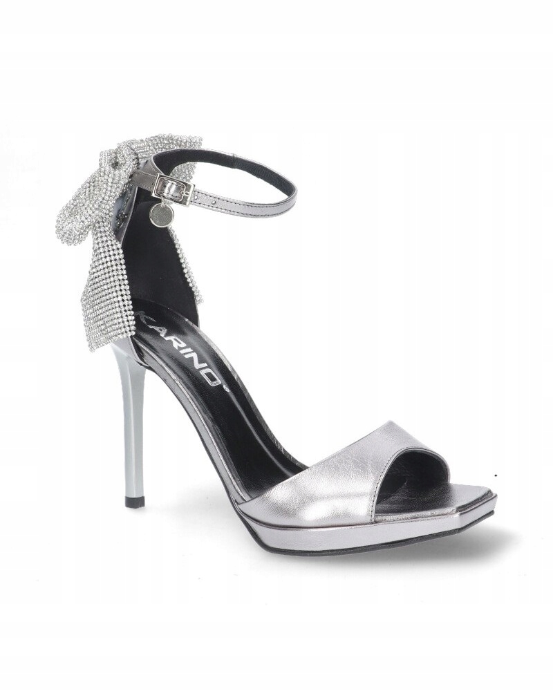stříbrné podpatkové sandály na platformě s krásnou zirkonovou mašličkou Karino 37
