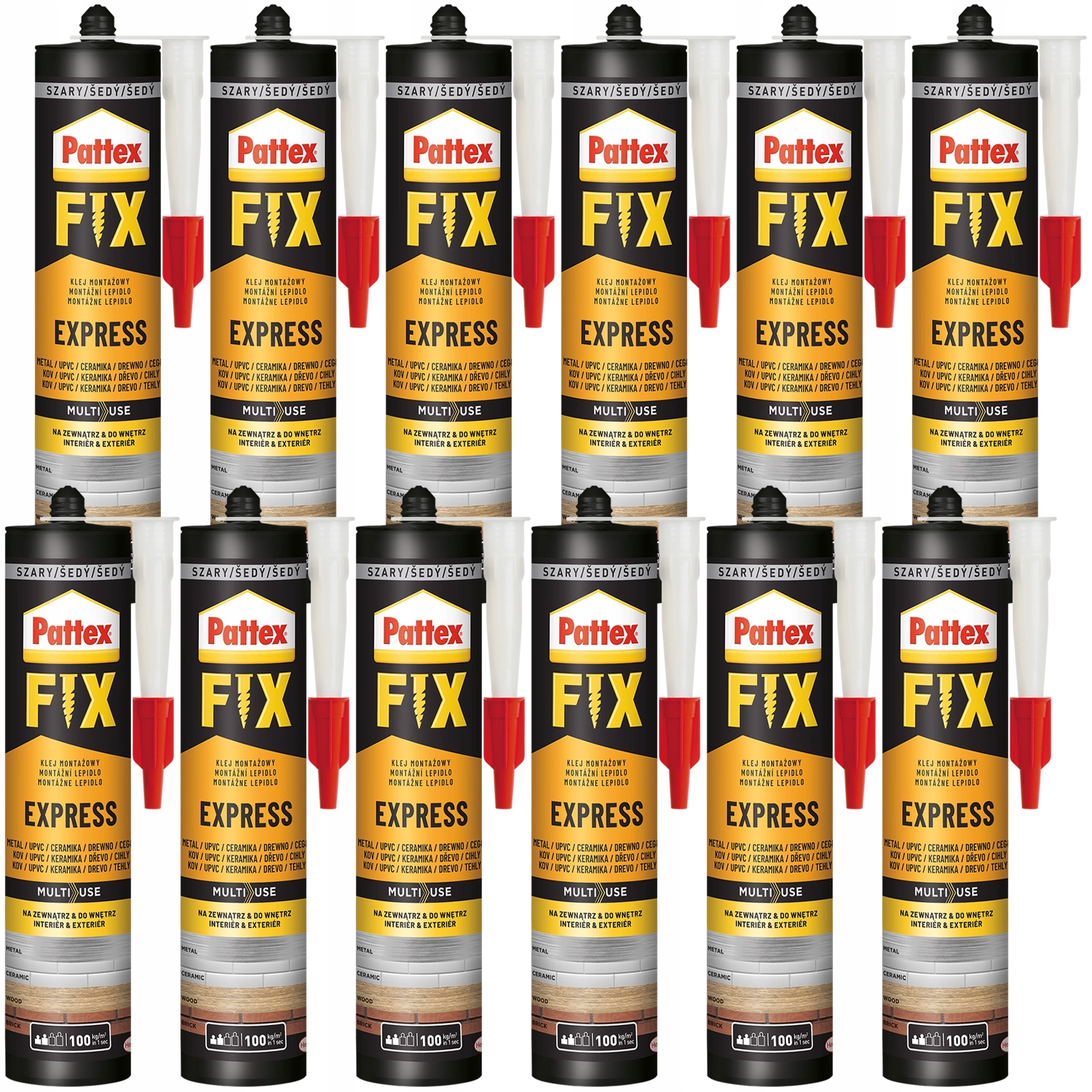 12x Lepidlo Pattex Fix Express Montážny Blesk Silná Vodeodolná 375G