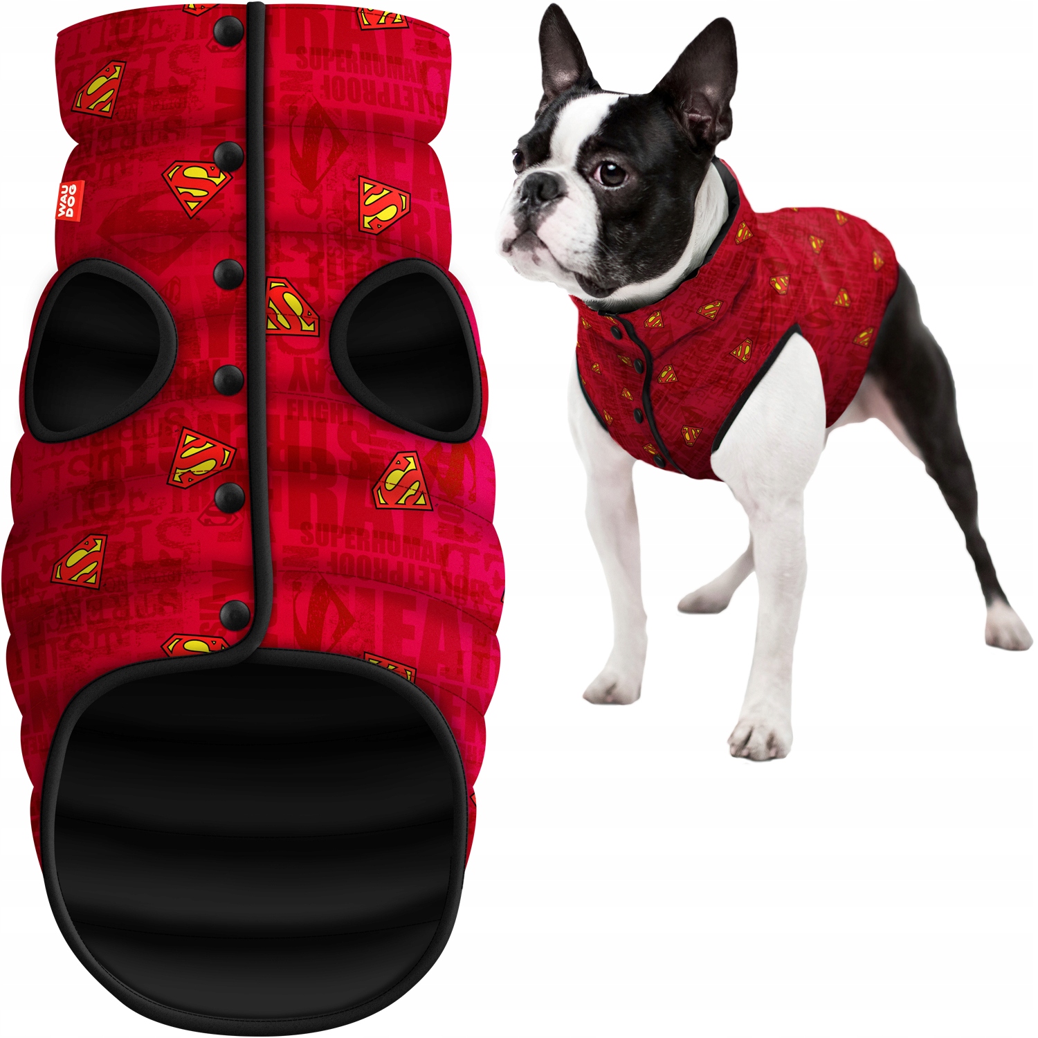 Levně Bunda pro psa Waudog Clothes se vzorem Superman Red, velikost Xxxs (XS22)