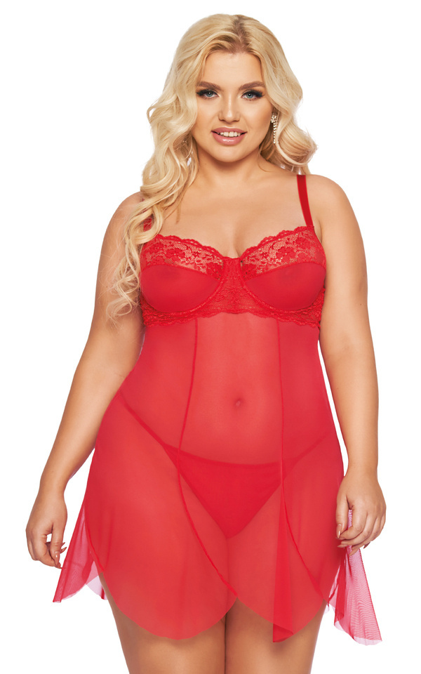 Červená vzdušná Šaty s výšivkou na prsou Carla Softline 1895 XXXL