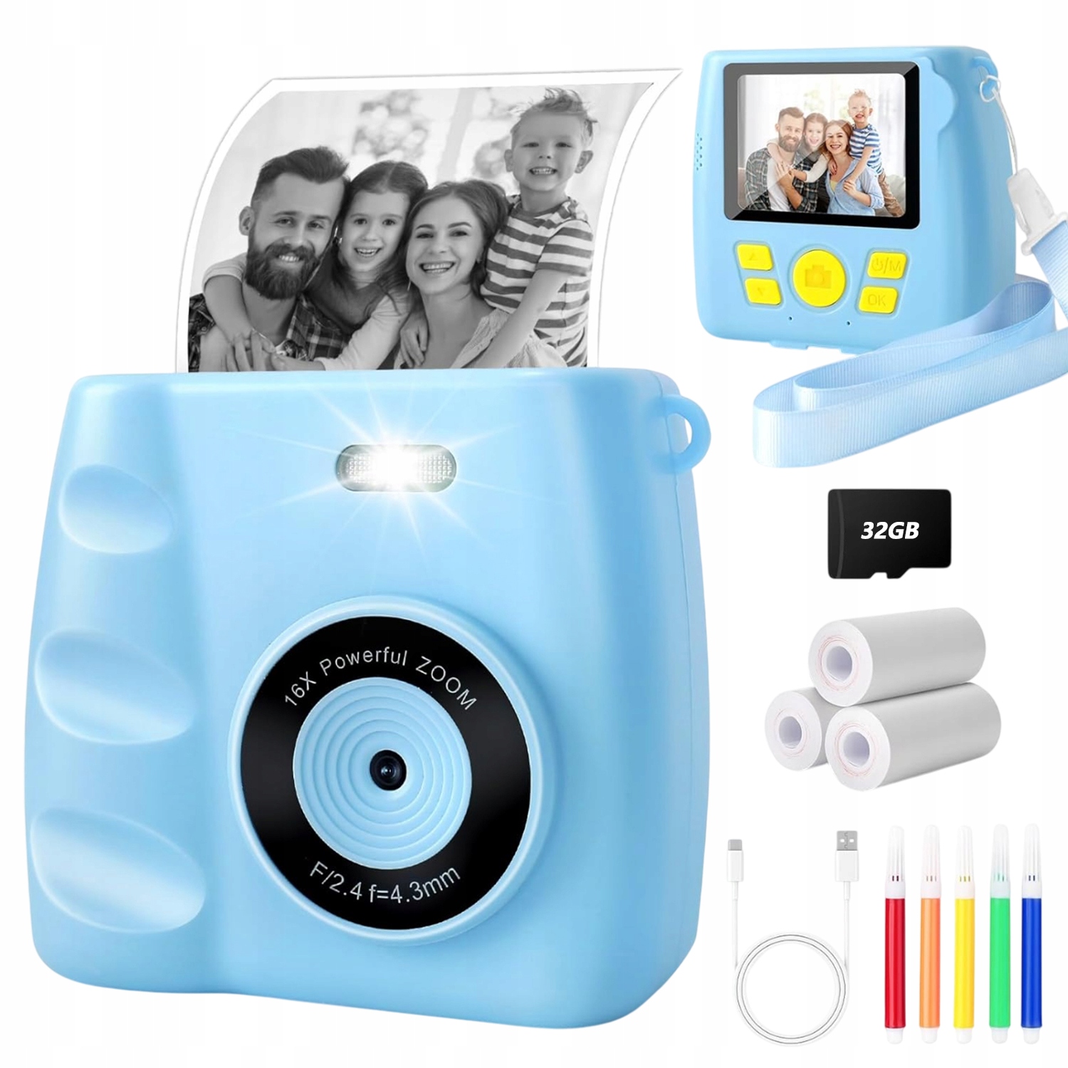 Instantní Fotoaparát Pro Děti Full Hd 1080P Mini Tiskárna 3 Role