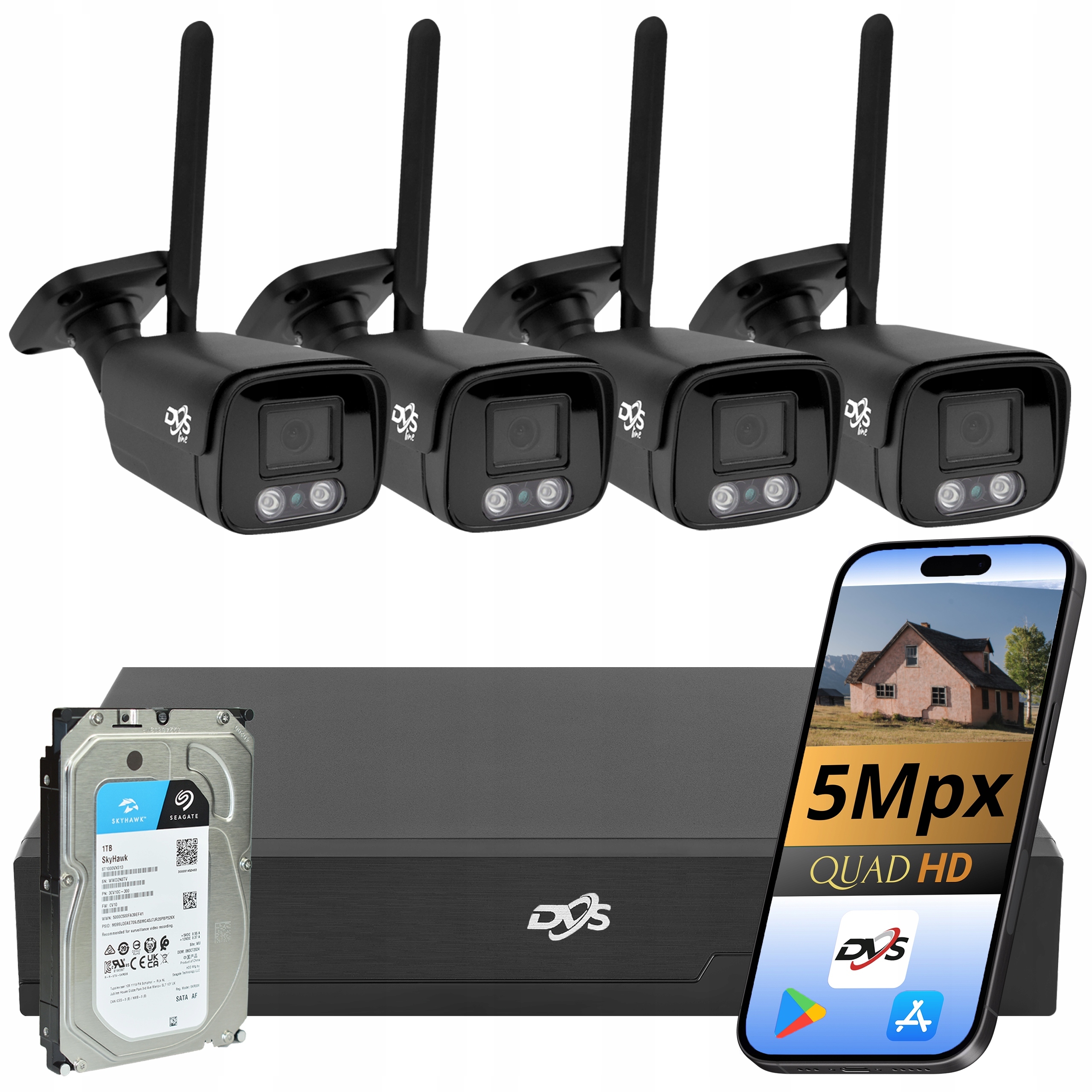 Komplet Sada 4 Externích Wifi Kamer 5MPX Rekordér Disk 1TB Náhled