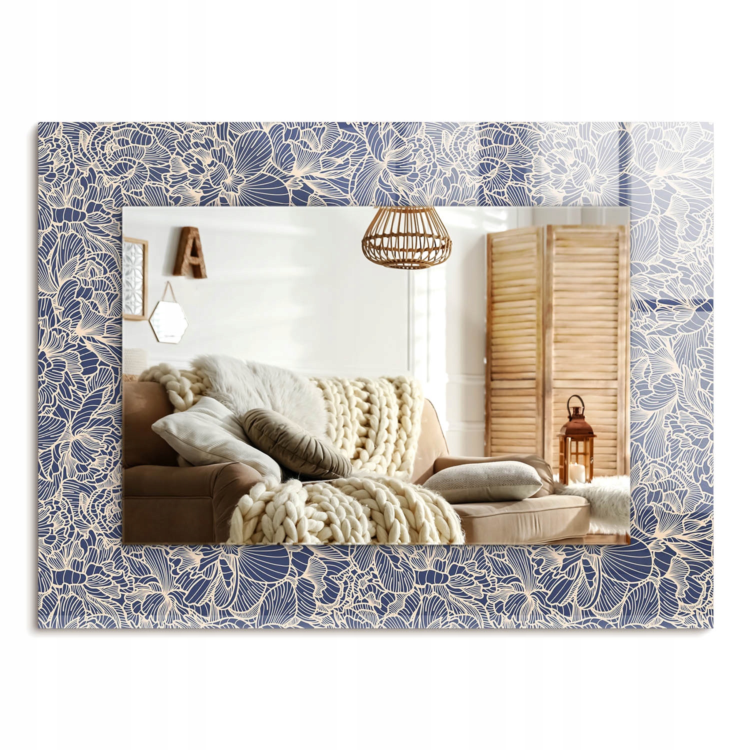 Zrkadlo s ozdobným lemovaním Obdĺžnikové 80 x 60 cm Kvetinový vzor tkaniny