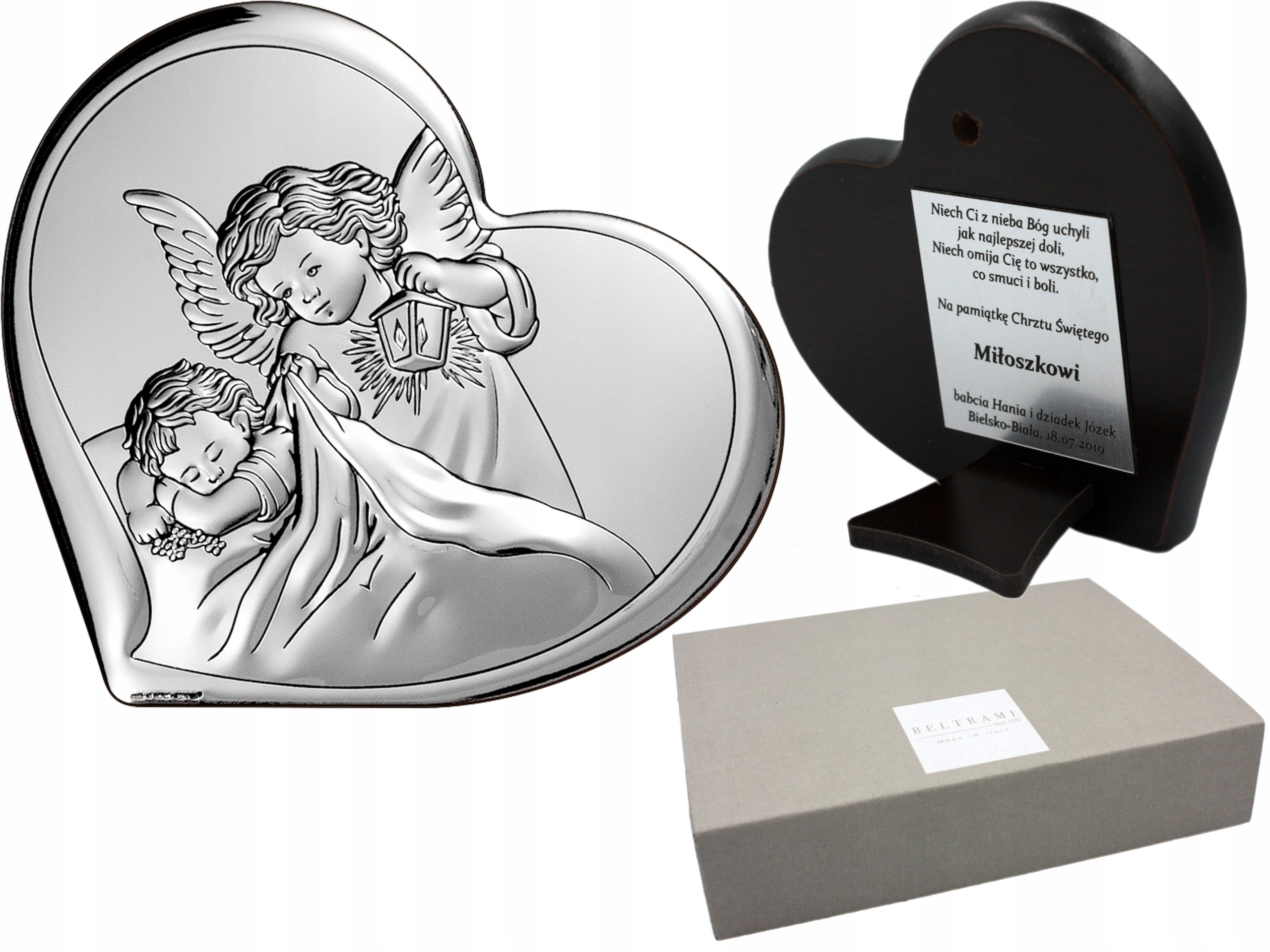 Anděl Strážný V Srdci Stříbrný Obrázek s gravírováním