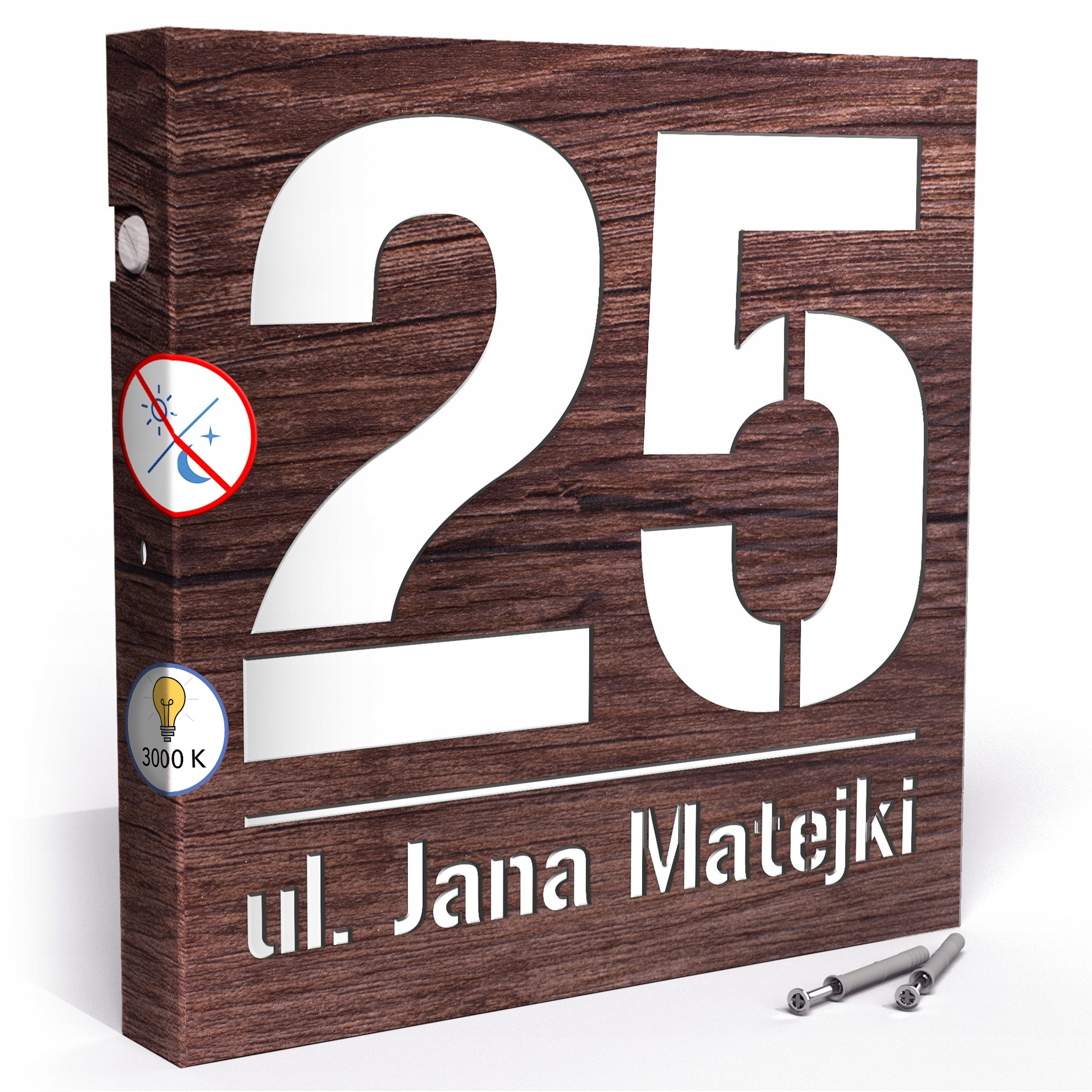 Led tabule 3000k 30x30 cm Teplá barva Číslo na dům Dub bažinatý Čísla