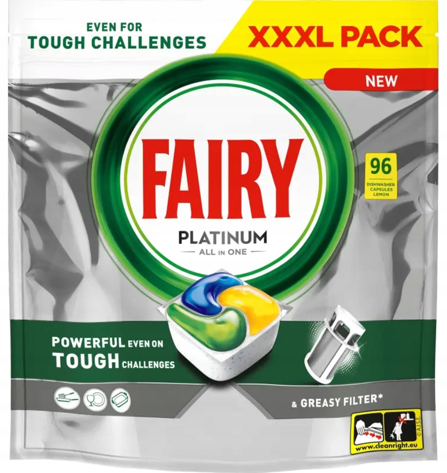 Levně Kapsle do myčky Fairy Platinum All In One Citronové Paka 96 ks