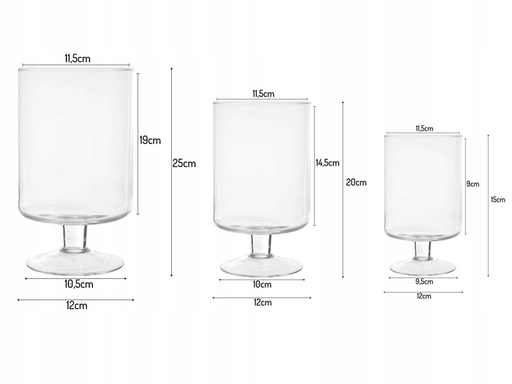 ŚWIECZNIK SZKLANY NA NODZE WAZON NA KWIATY 3 szt Stan opakowania oryginalne