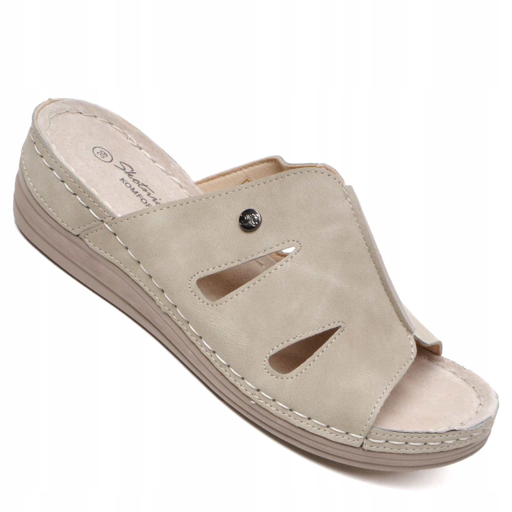 Klapki Damskie Buty do Pracy do Domu na Lato LEKKIE Wygodne wkł. SKÓRA