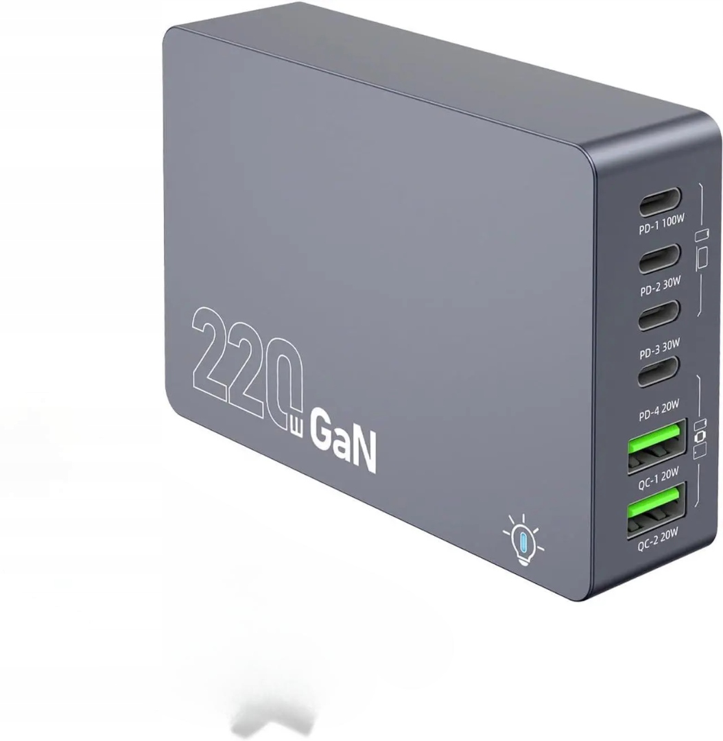Stacja Ładująca 220W Autuye 6W1 Hub Ładowarka Gan Usb C Szybka Uniwersalna