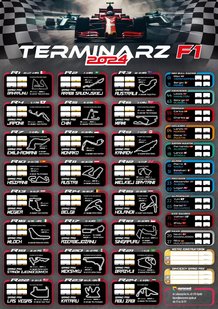 Kalendarz / terminarz kibica FORMULA 1 2024 A2 15021126109 Sklepy