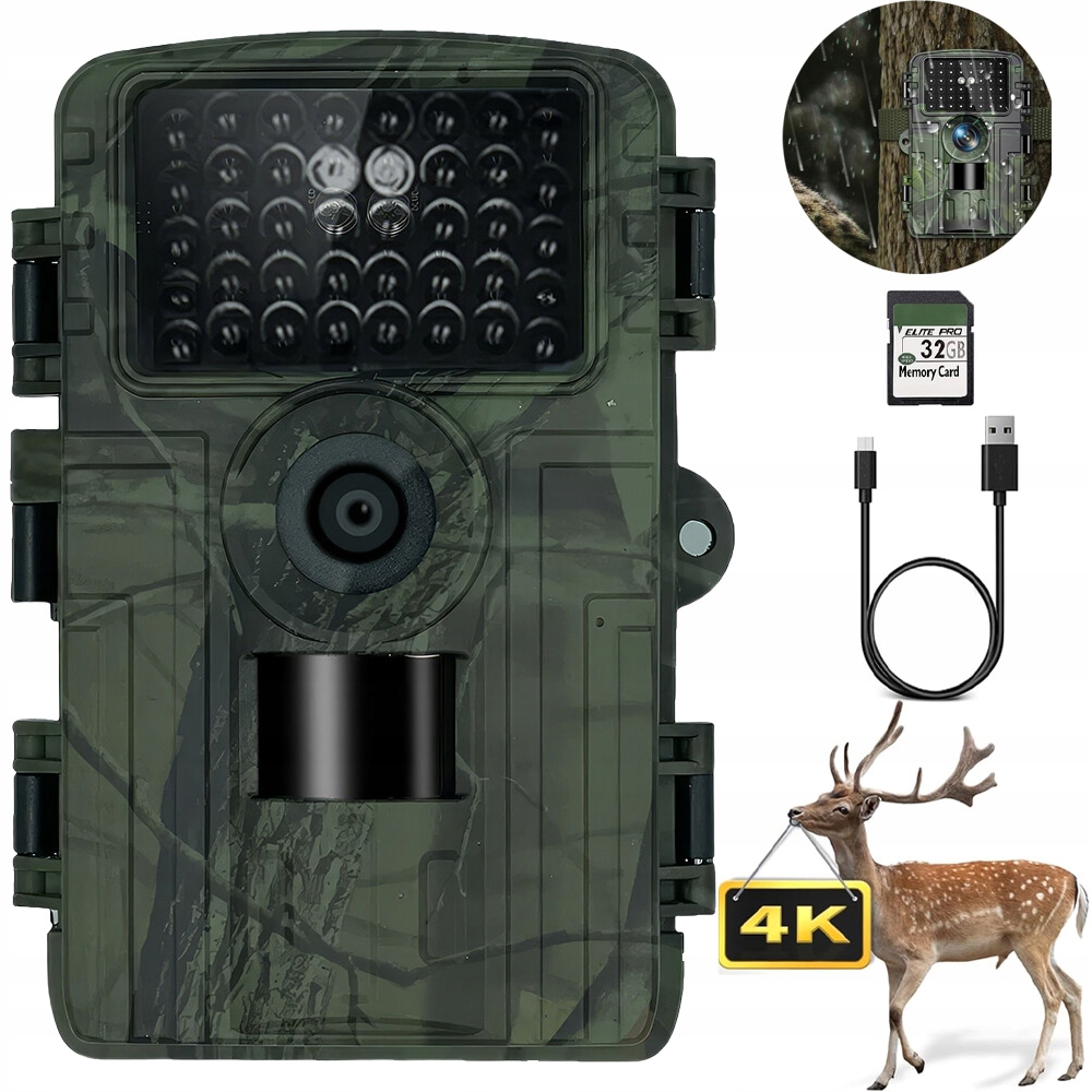 4K Hd Fotopast Lesní Lovecká Kamera Ir 32GB Vysoká Kvalita