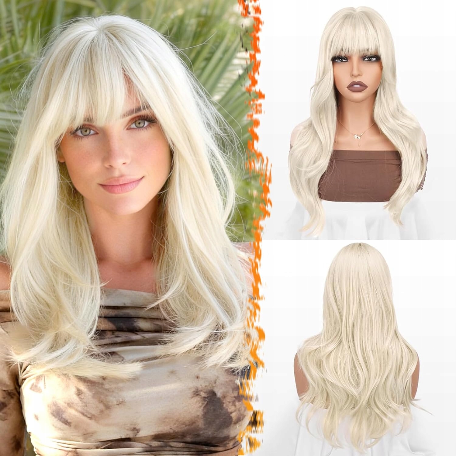 Barsdar Długa Peruka Platynowy Blond 50 cm z grzywką