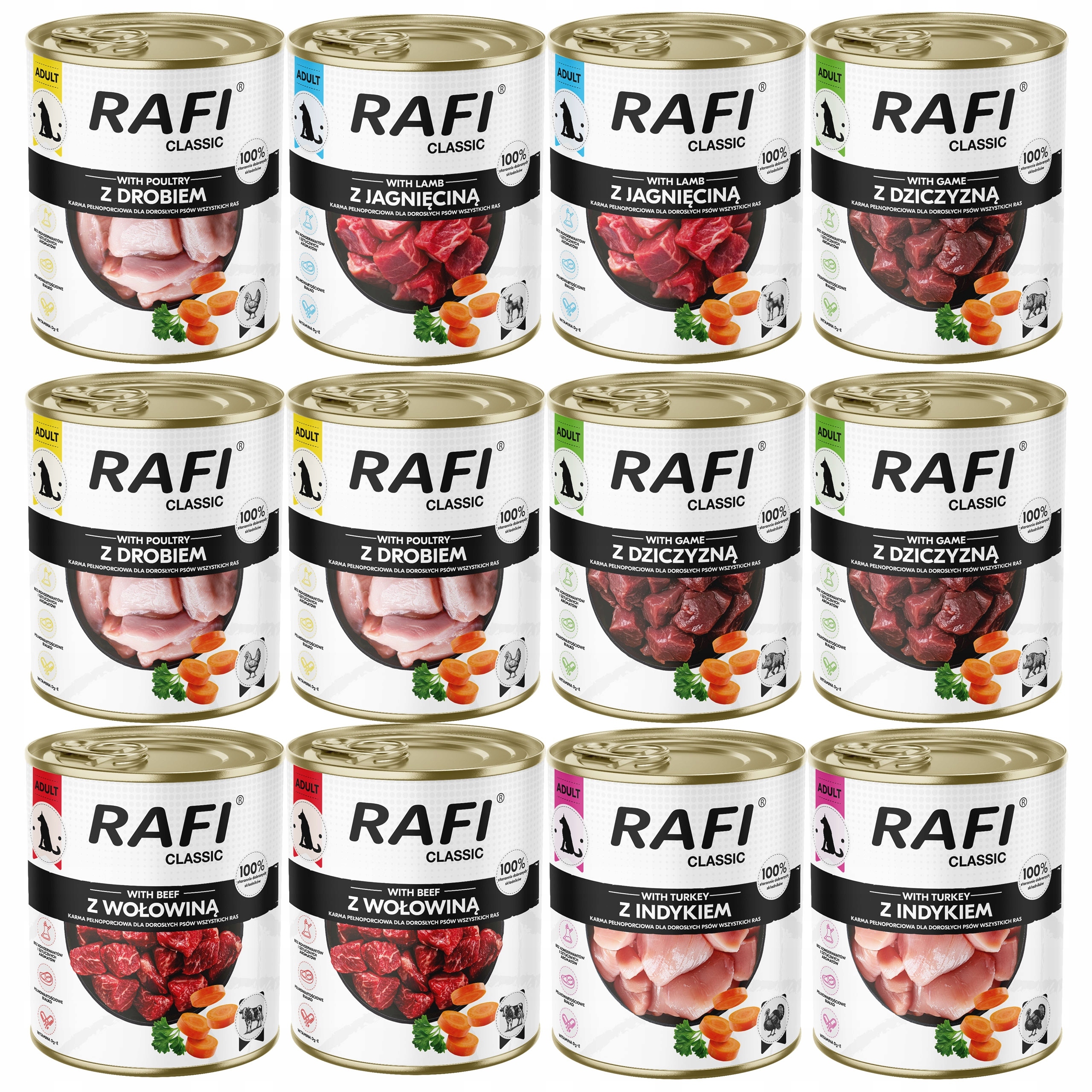 Levně Rafi Classic vlhké krmivo pro psy 12x800 g, chutný mix 5 příchutí Dolina Noteci