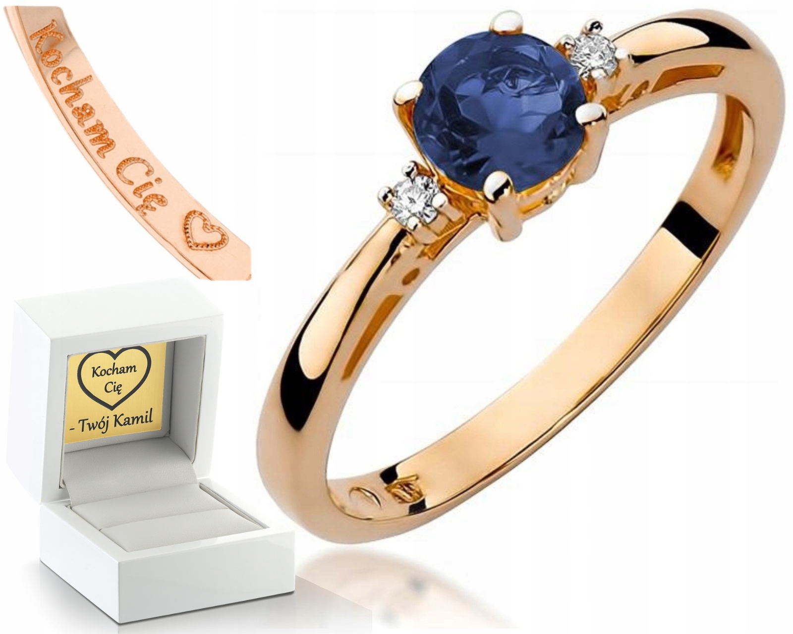 Prstýnek Se Safírem A Diamanty, Růžové Zlato