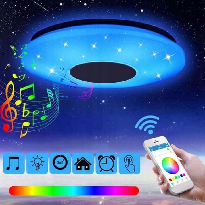 Lampa Sufitowa Rgb Z Głośnikiem Bluetooth Led 60W Z Pilotem Aplikacja App