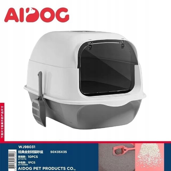 Levně Klasická uzavřená toaleta pro kočky Šedá 50x35x35 cm