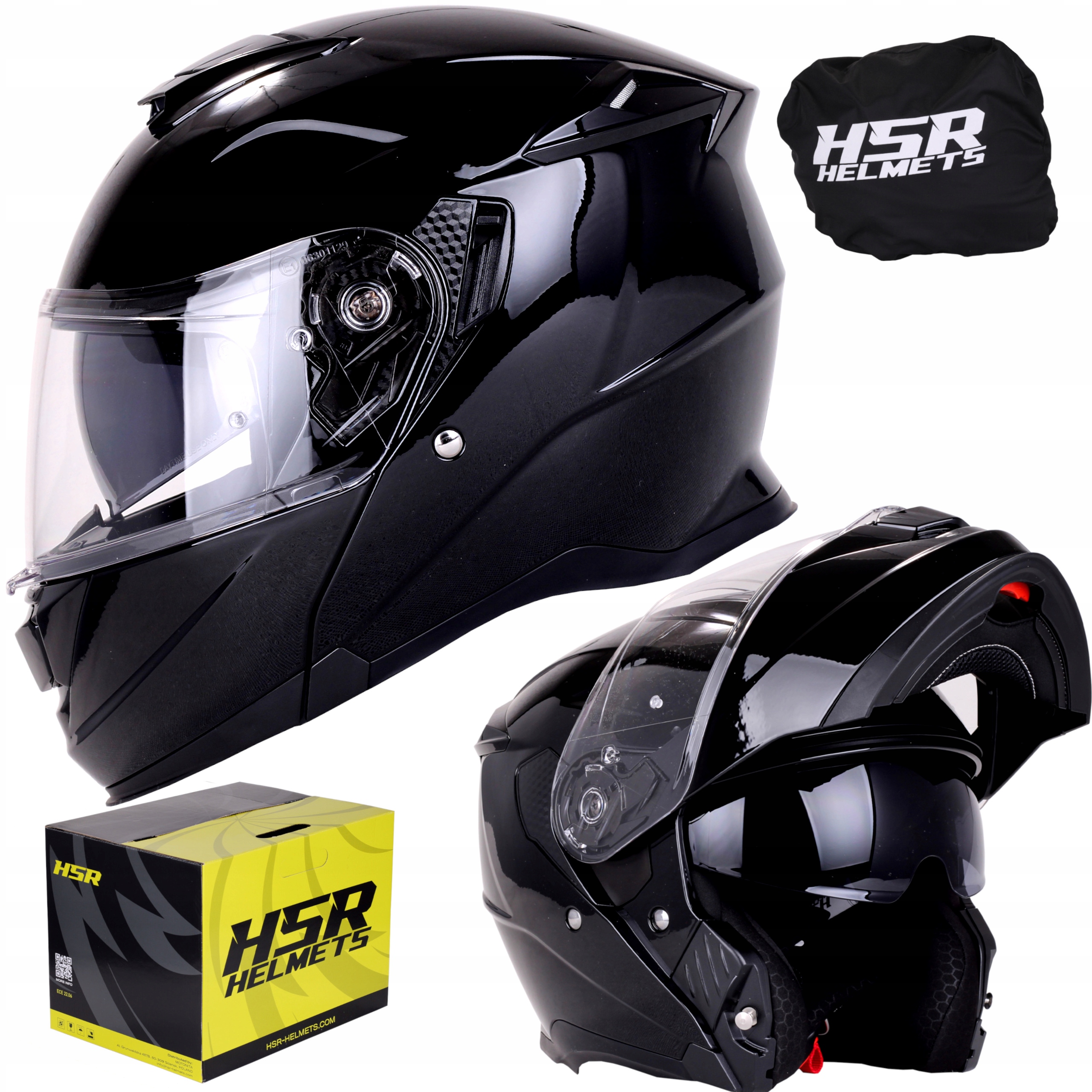 Kask motocyklowy szczękowy Hsr HS950 czarny połysk blenda przeciwsłoneczna