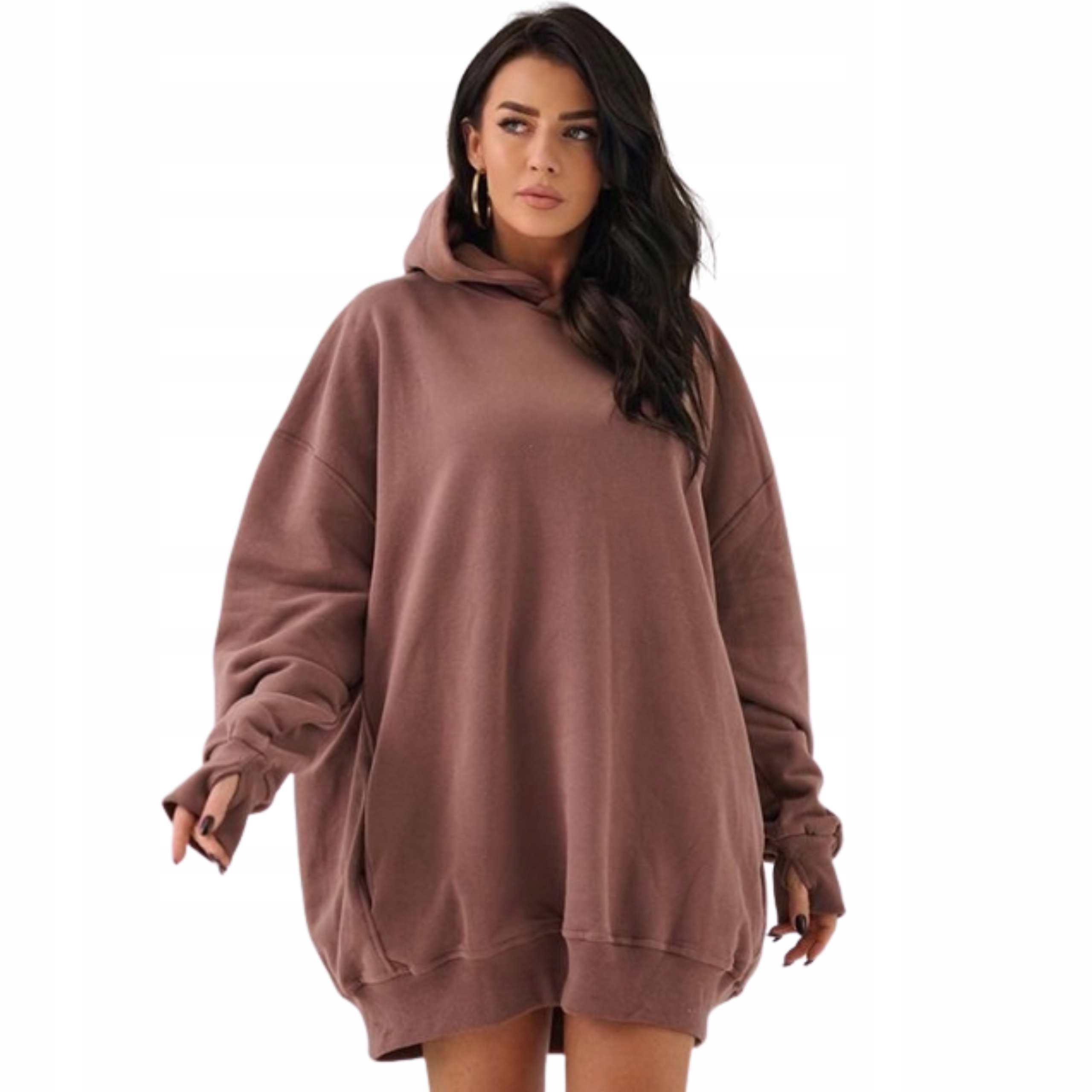 Dámská oversize Mikina klokanka s kapucí Premium hnědá M/L