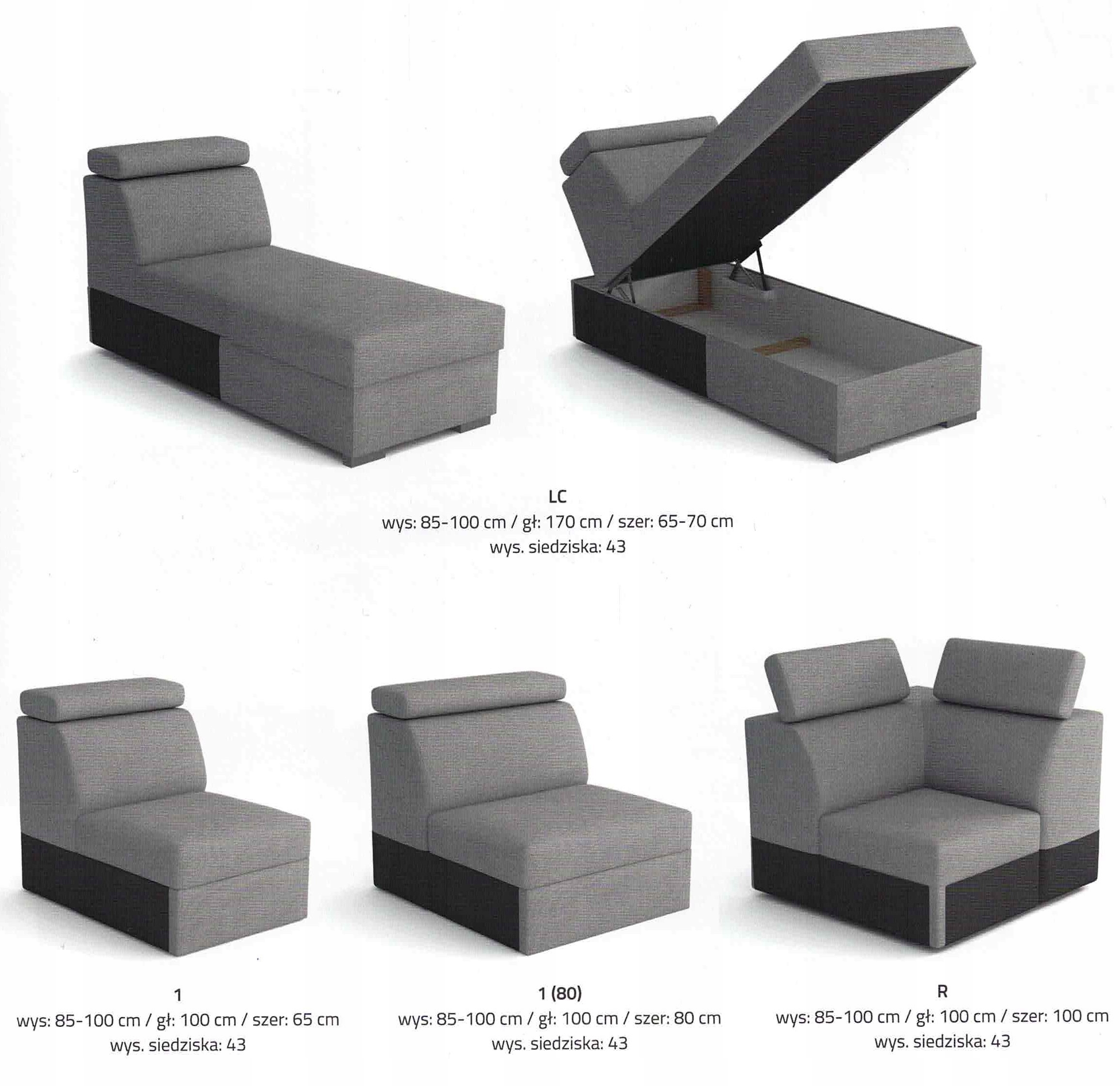 Narożnik modułowy MALMO III kształt litery U sofa Powierzchnia spania - długość (cm) 181-190 cm