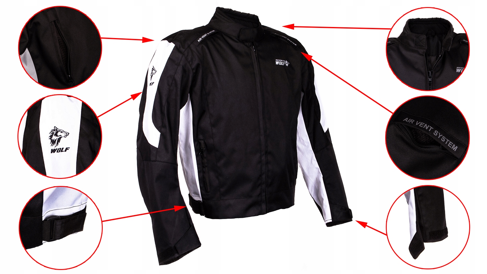 WOLF TEKSTYLNA KURTKA MOTOCYKLOWA MĘSKA DWIE WARSTWY BLACK WHITE XL Producent Wolf