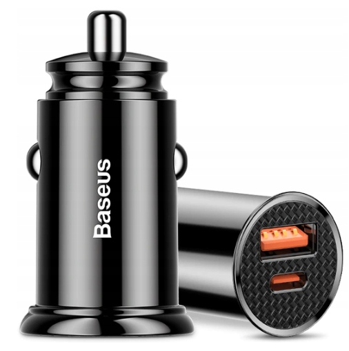 BASEUS MOCNA SZYBKA ŁADOWARKA SAMOCHODOWA USB USB-C TYP-C PD 30W QC 3.0 5A Złącza USB typ C USB