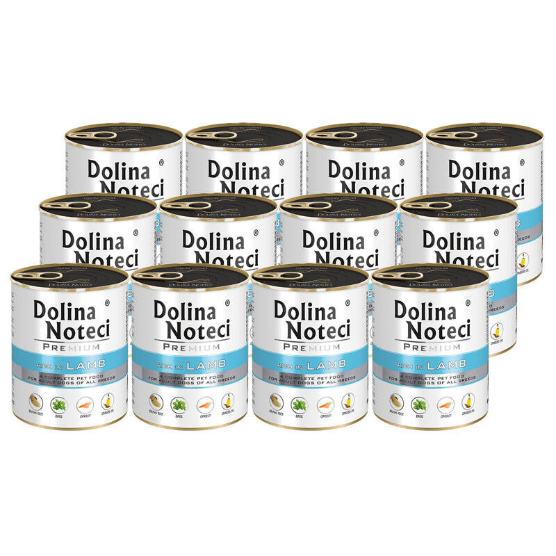 Mokra karma dla psa Dolina Noteci Premium bogata w jagnięcinę 12 x 800 g