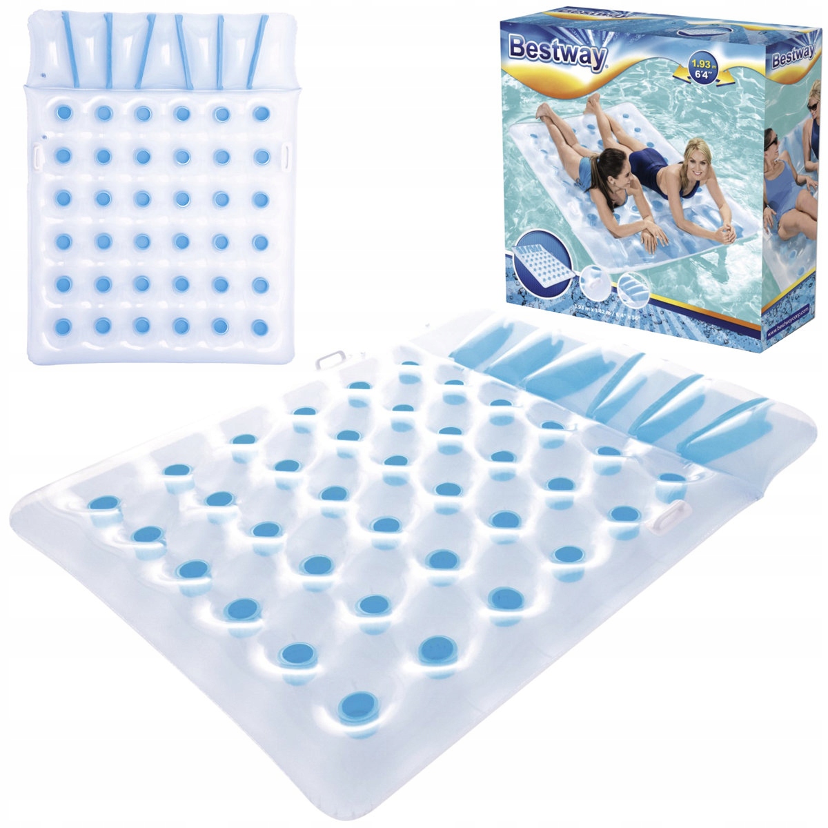 MATERAC DMUCHANY DUŻY PLAŻOWY DWUOSOBOWY Z PODUSZKĄ NA BASEN BESTWAY 43055