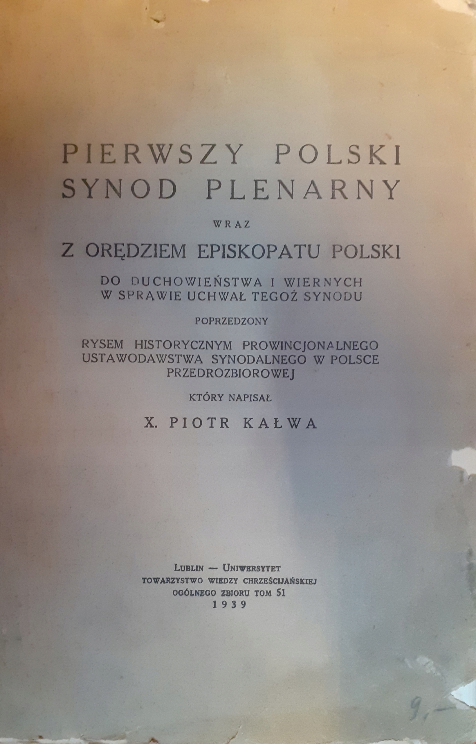 Pierwszy Synod Plenarny z orędziem Episkopatu Polski 1939r