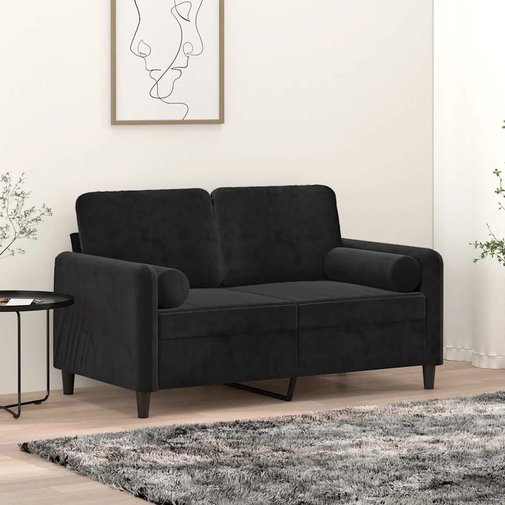 vidaXL 2-osobowa sofa z poduszkami, czarna, 120 cm, aksamit