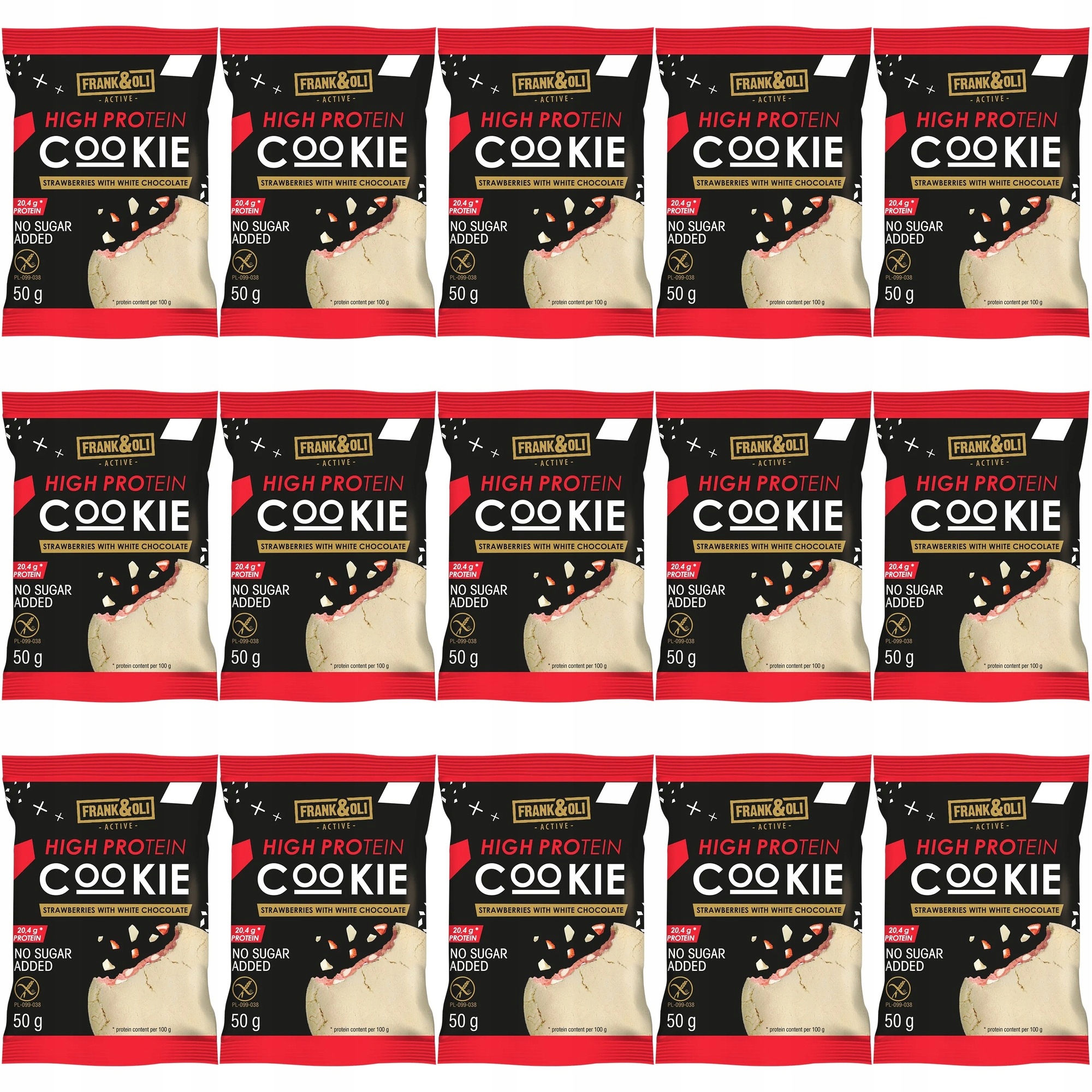 Zestaw ciasteczek Frank&Oli Ciasteczko proteinowe Truskawka z Białą 15 szt.