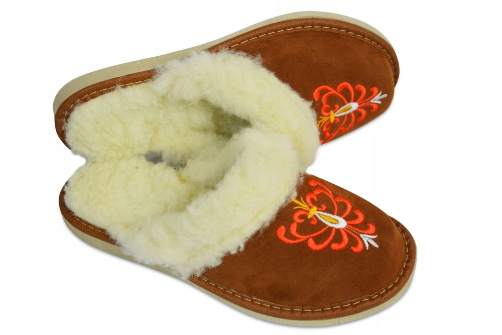 CIEPŁE KAPCIE PANTOFLE DAMSKIE SKÓRZANE GÓRALSKIE