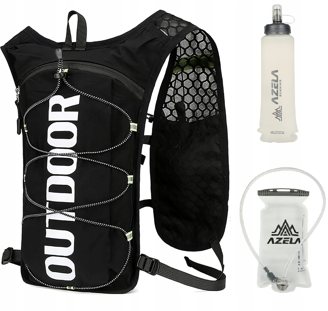 KAMIZELKA DO BIEGANIA ROWER ODBLASKOWA PLECAK KIESZENIE NA BUTELKĘ CZARNY