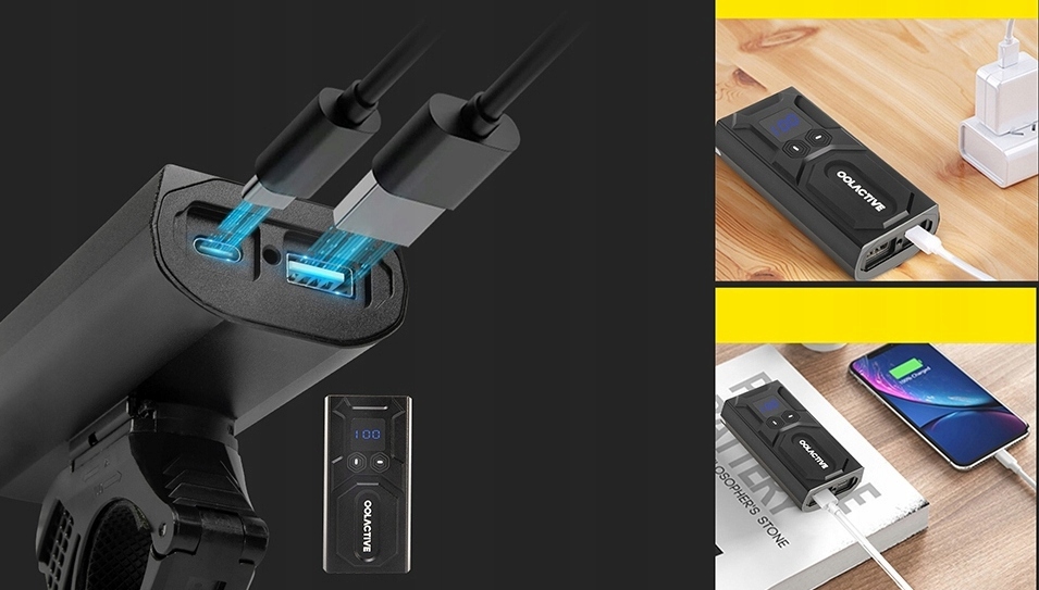 Mocne oświetlenie rowerowe do roweru OOLACTIVE YQ-Y20 1200 lm 5200mAh aku Zasilanie akumulator