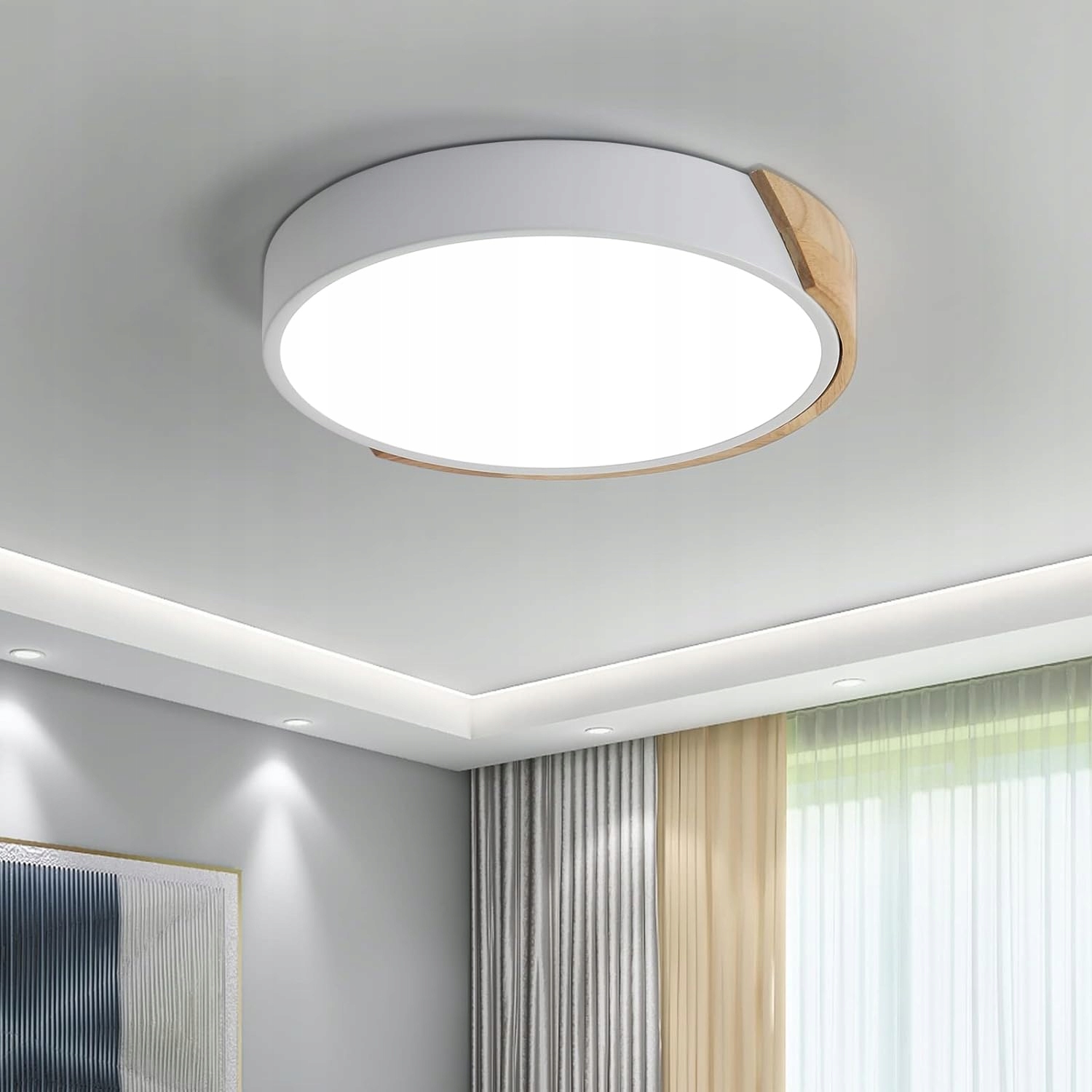 LAMPA SUFITOWA PLAFON LED OKRĄGŁE DREWNO 24W 6000K Rodzaj lampy Sufitowe - wiszące