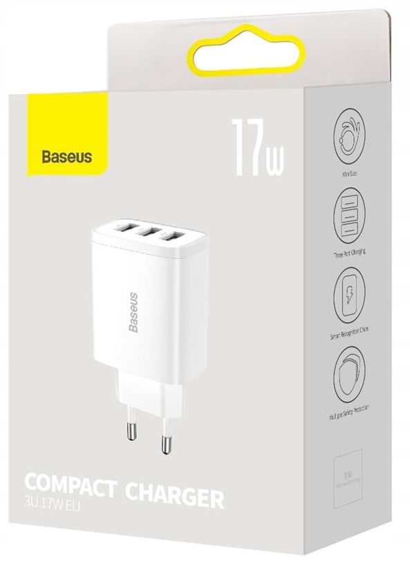 BASEUS Ładowarka Sieciowa 3x USB A Telefonu Smartfona USB-A Prąd wyjściowy 3400 mA