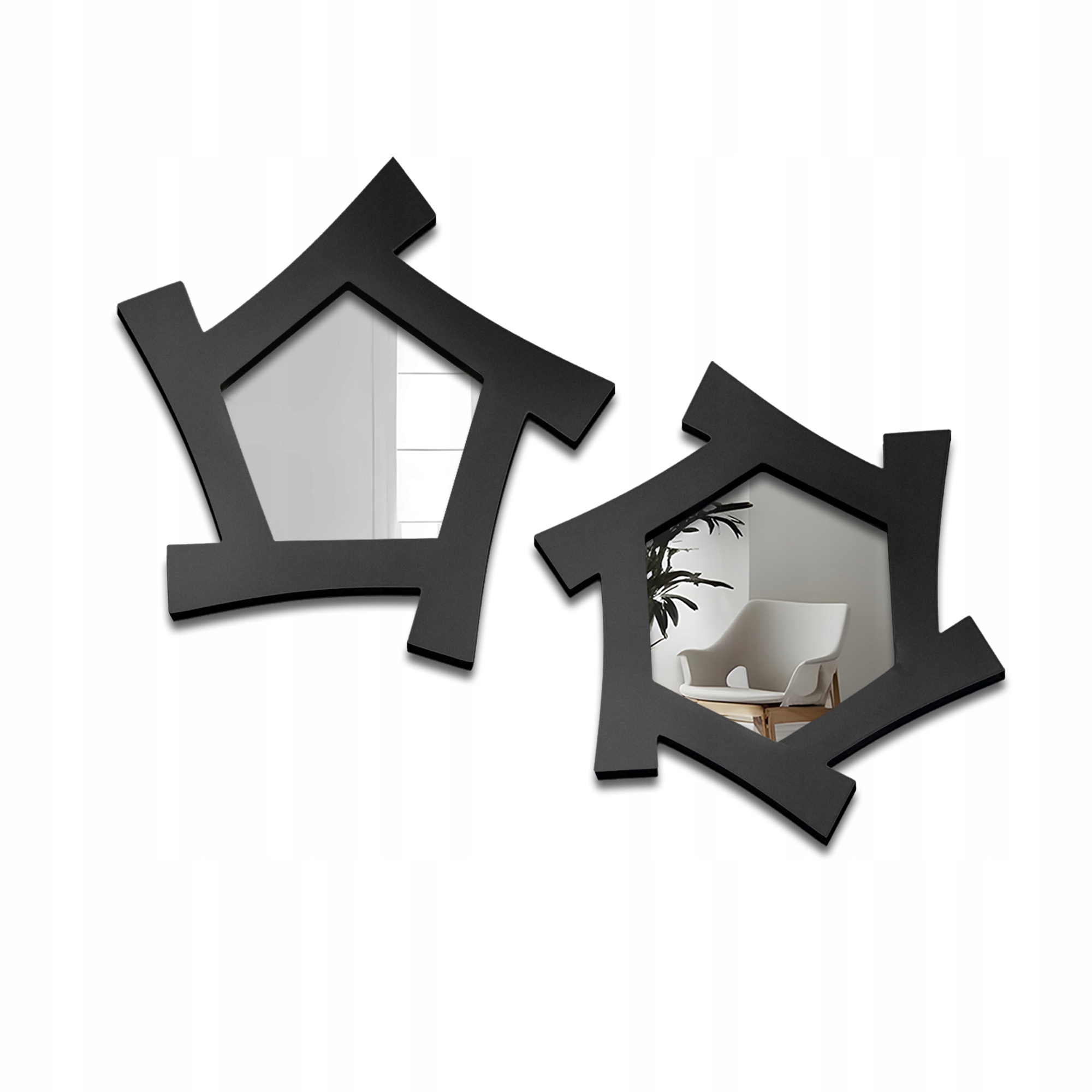 Sada dvou dekorativních zrcadel Sens v černém Mdf rámu, 2 x 90 x 90 cm