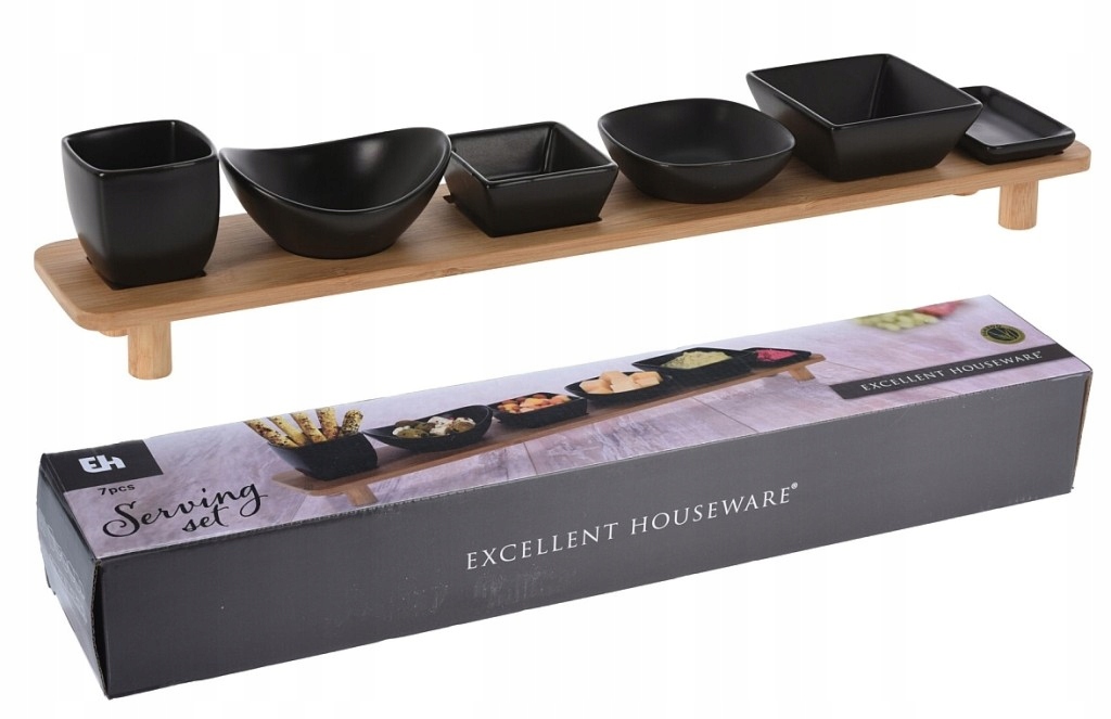 

Miseczki Na Przystawki Przekąski Czarne 6SZT+TACA