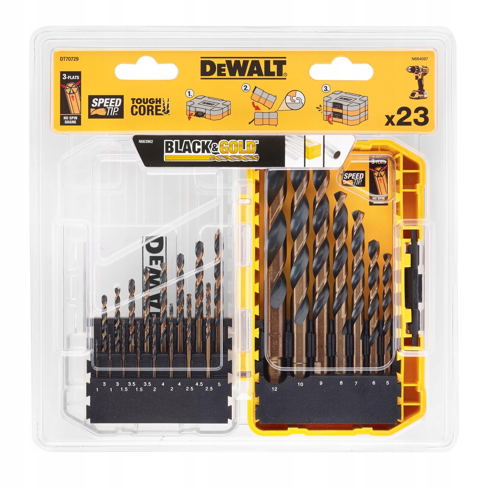 DEWALT Zestaw Wierteł Do Metalu Drewna I Tworzyw Sztucznych 23 Sztuki — miniatura 2