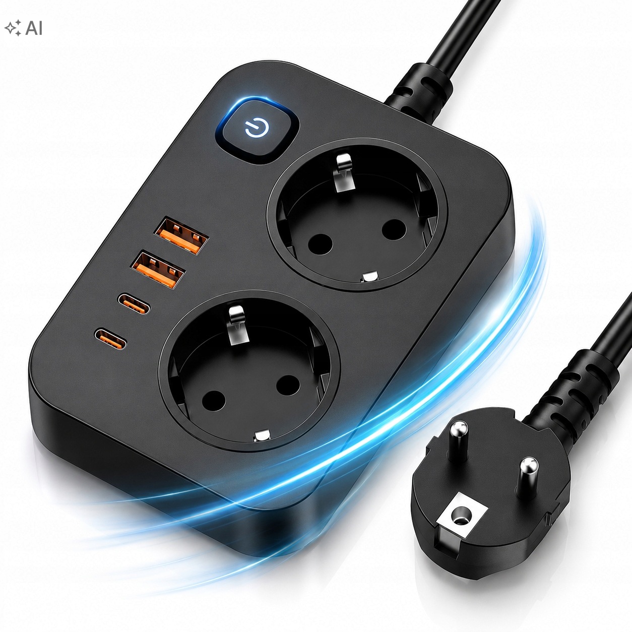 2M Listwa Przedłużaczowa Przedłużacz Złodziejka 6W1 Usb, Usb-c 2X Gniazdo