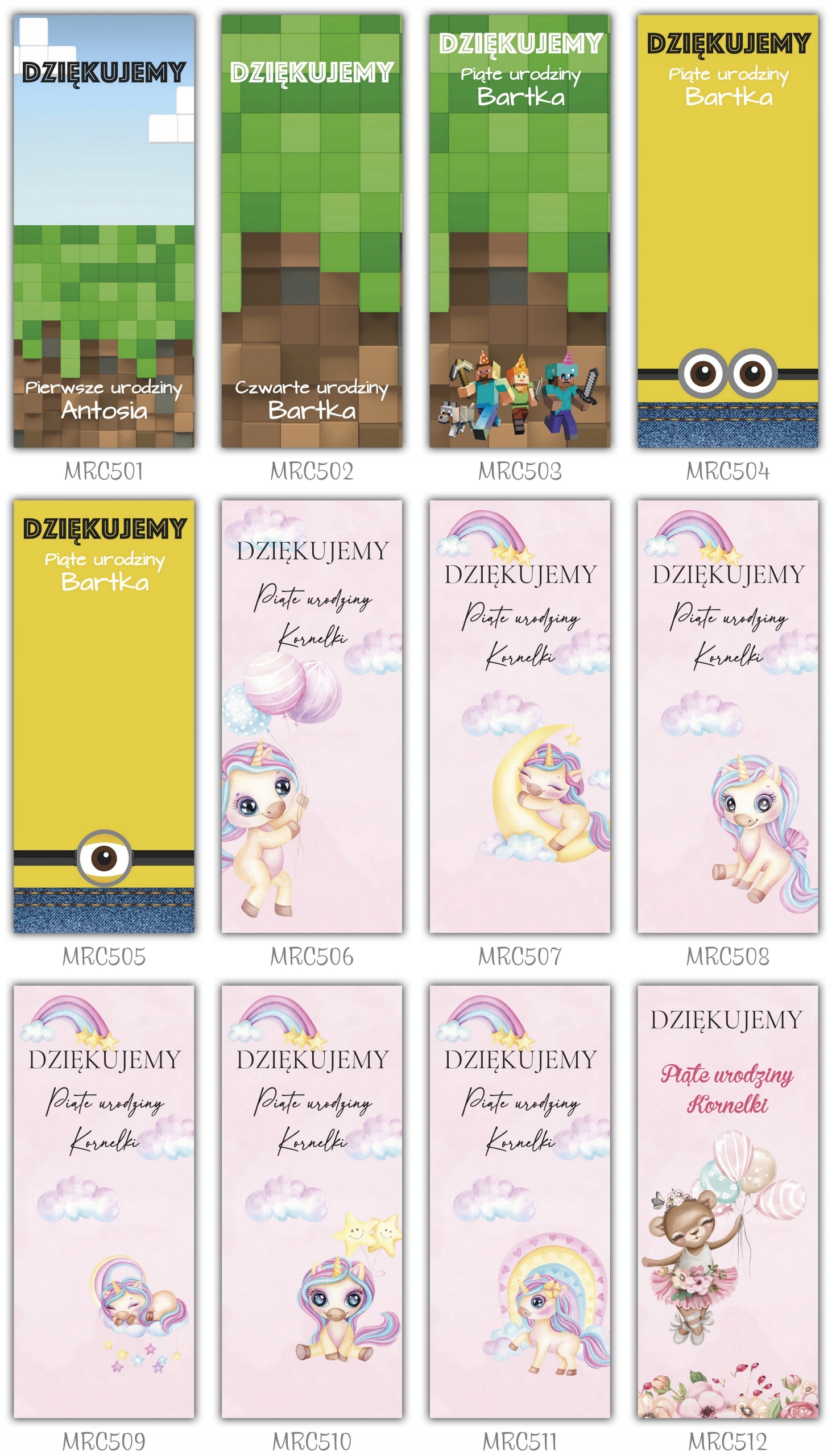 Podziękowanie dla gości MERCI 1 2 3 4 5 urodziny roczek 5szt Rodzaj słodycze