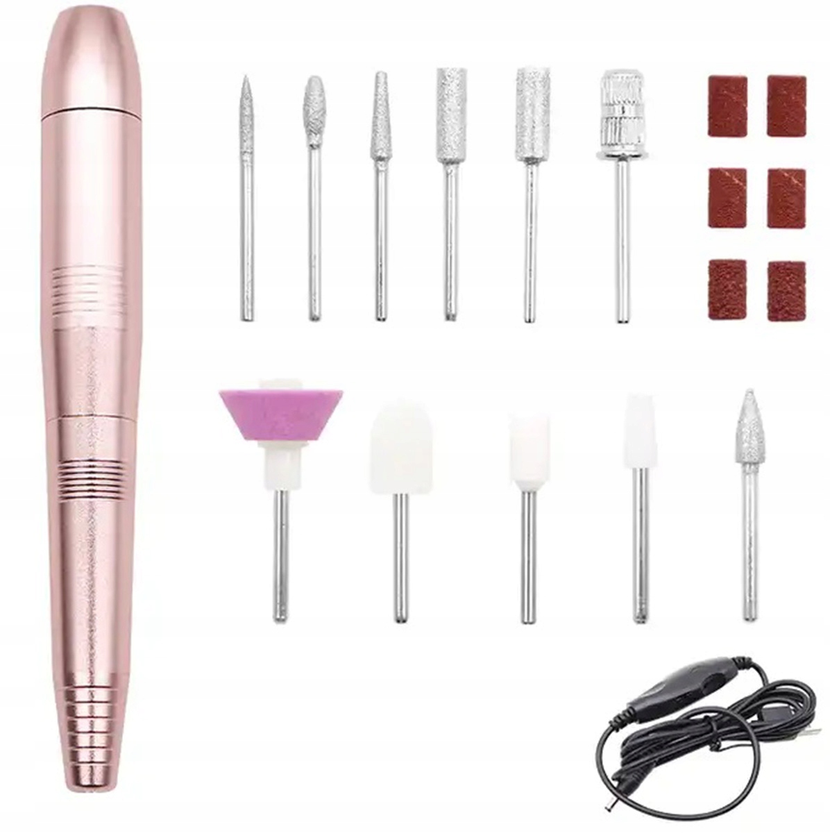 FREZARKA DO PAZNOKCI MANICURE PEDICURE USB ZESTAW 10 FREZÓW DA111